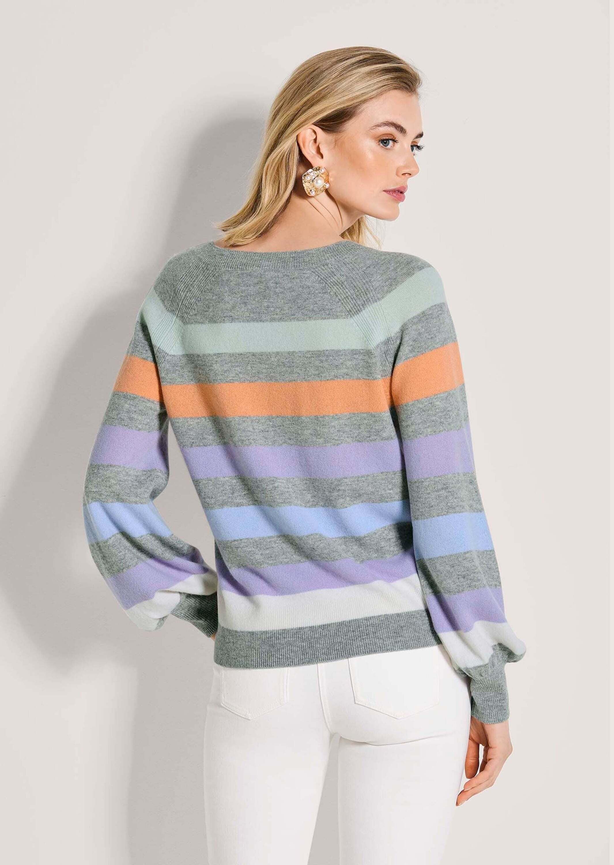 MADELEINE Longpullover »Feinstrickpullover Sommerpulli mit Streifen-Muster« Gerippte Abschlüsse