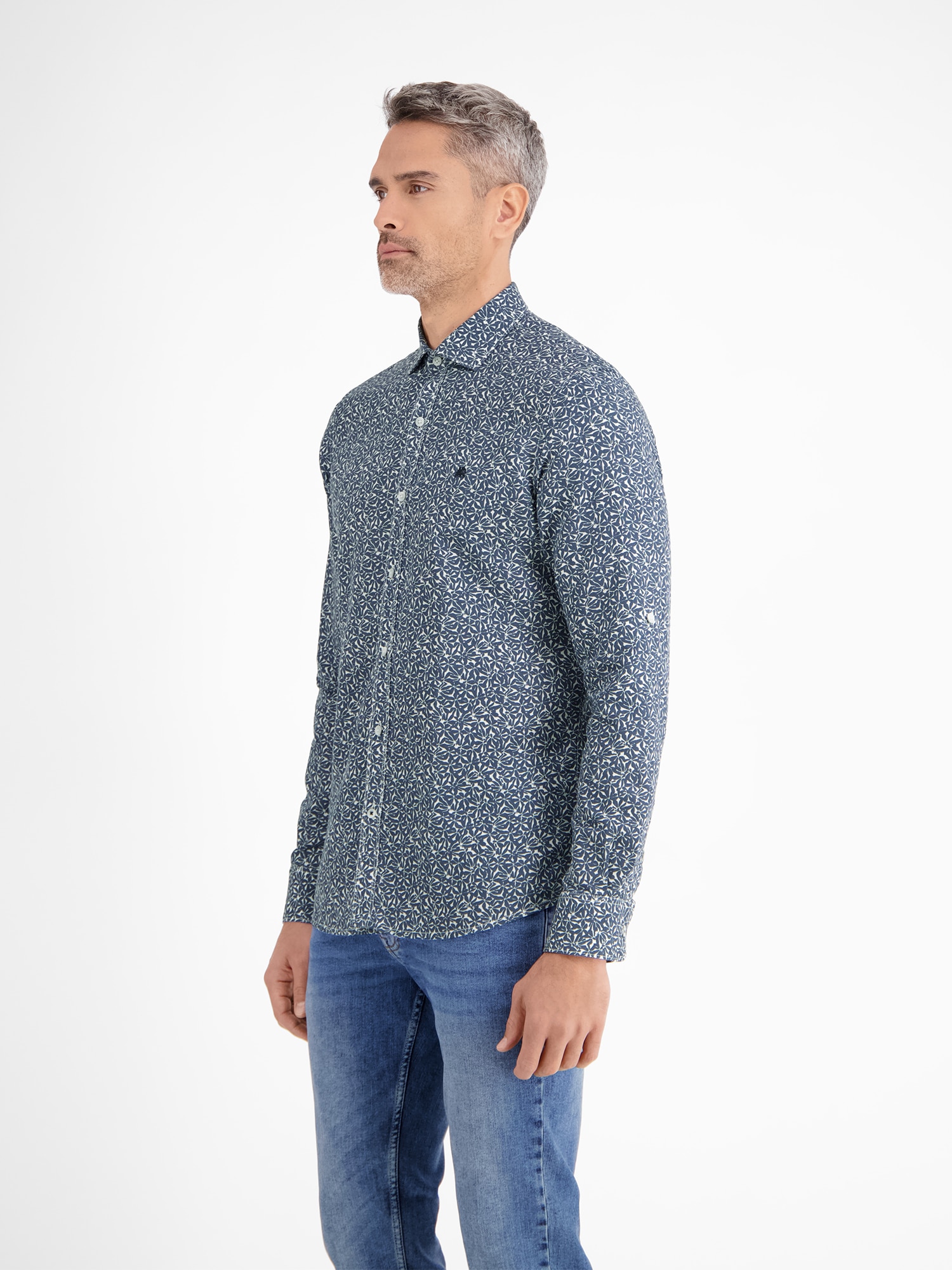 LERROS Langarmhemd »LERROS Langarmhemd mit Haifischkragen, floral bedruckt«