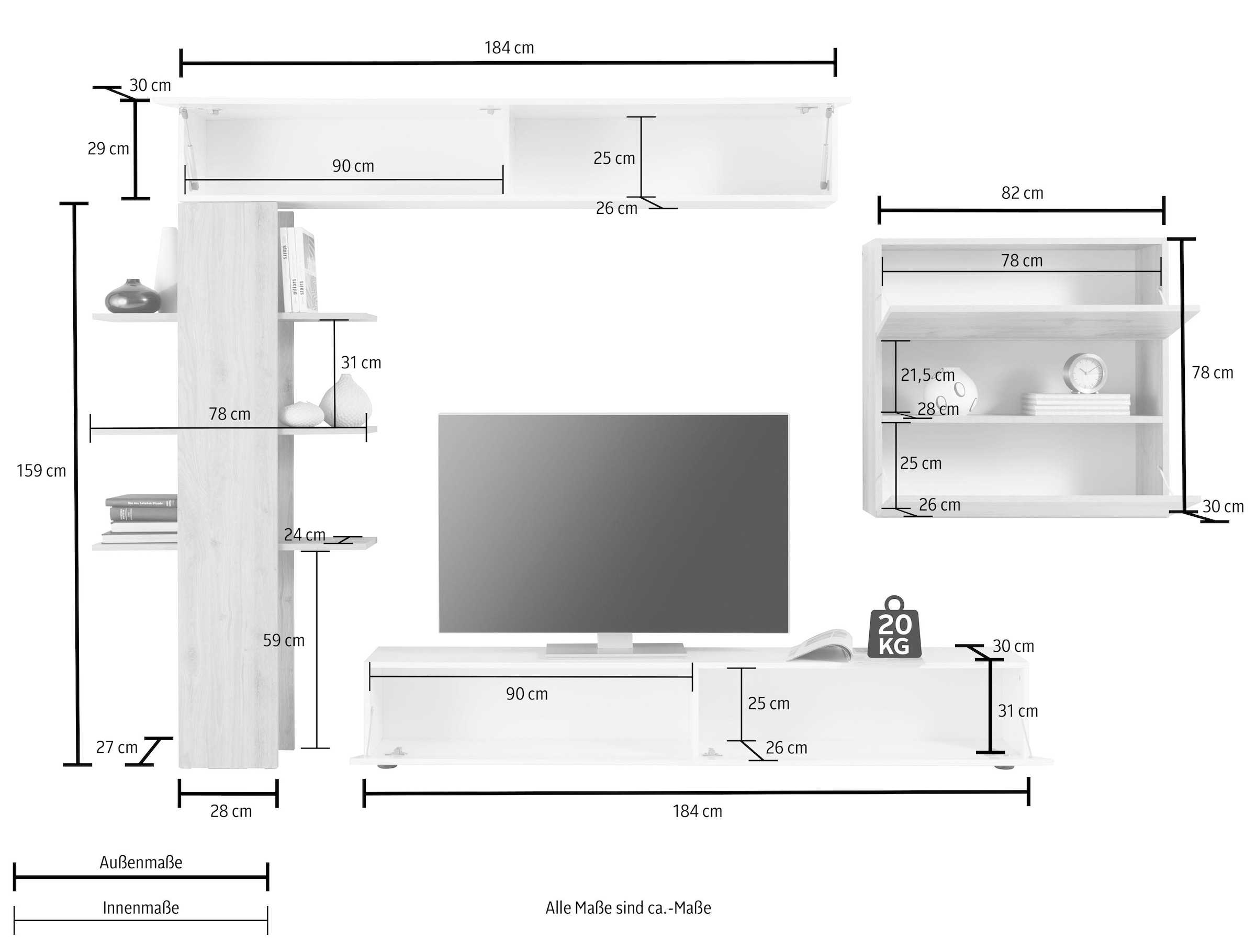 LC Wohnwand »Sorano«, (Set, 4 St.), mit Hängeschrank