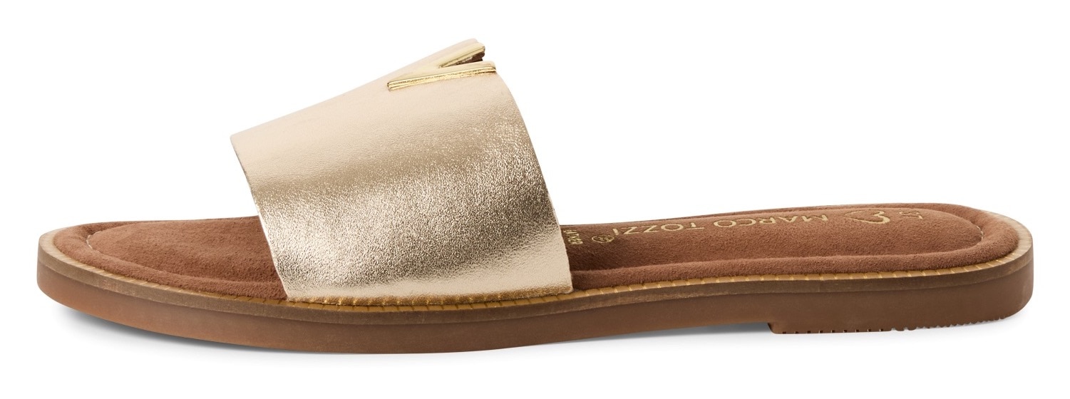 MARCO TOZZI Pantolette, Flats, Sommerschuh mit edlem Schmuckelement