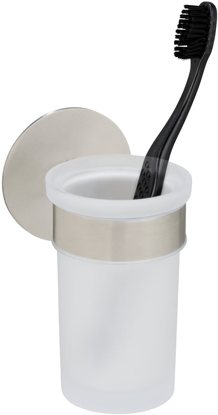 SCHÖNER WOHNEN-Kollektion Zahnputzbecherhalter »»Uno Meleto««, aus Edelstahl, satinierter Glaseinsatz, zum Kleben oder Bohren