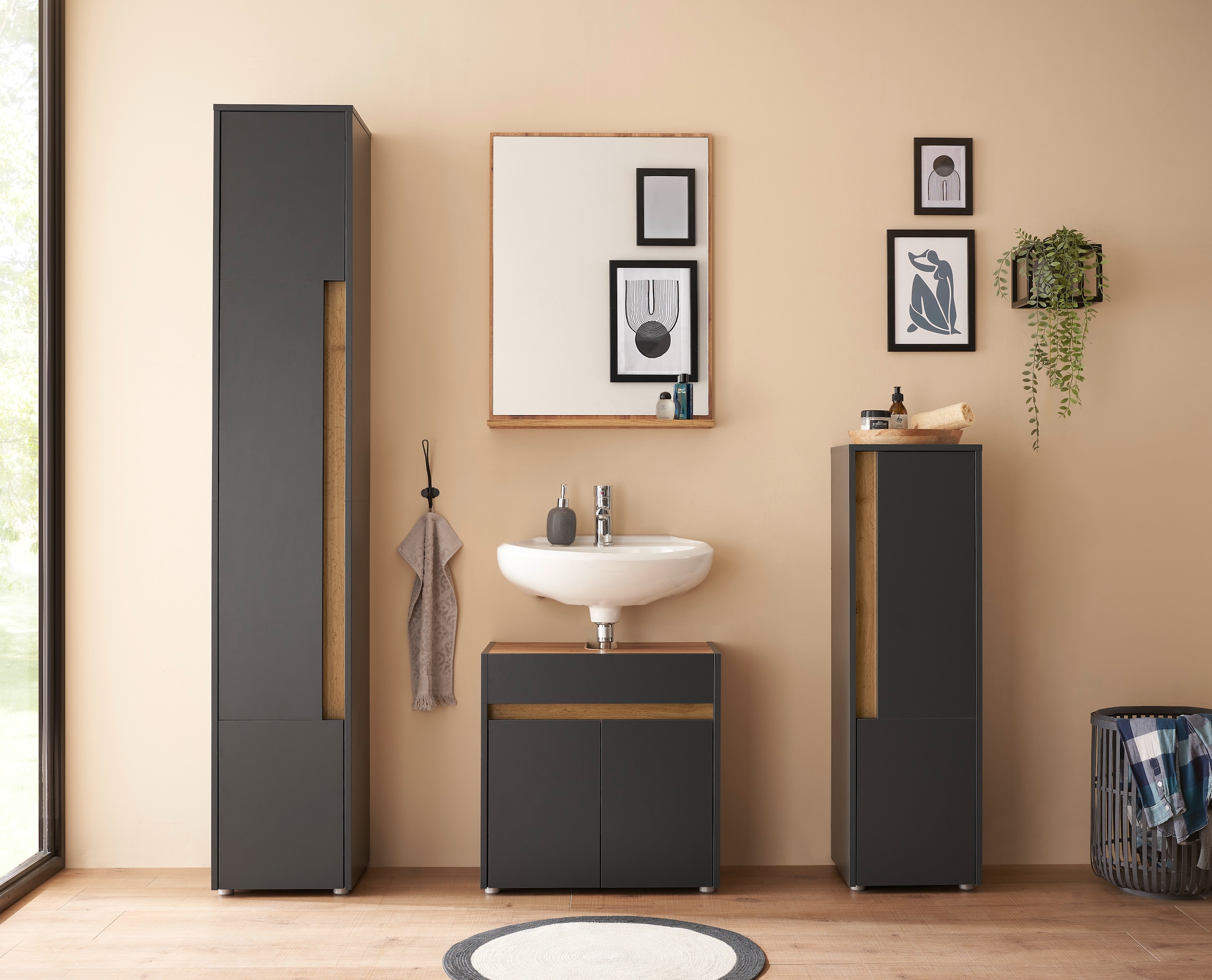 INOSIGN Badmöbel-Set »CITY/ GIRON, Bad im zeitlosen Design, 4-teiliges Badezimmer«, (Set, 4 St.), Badschränke und Spiegel, in zwei Farben verfügbar, viel Stauraum