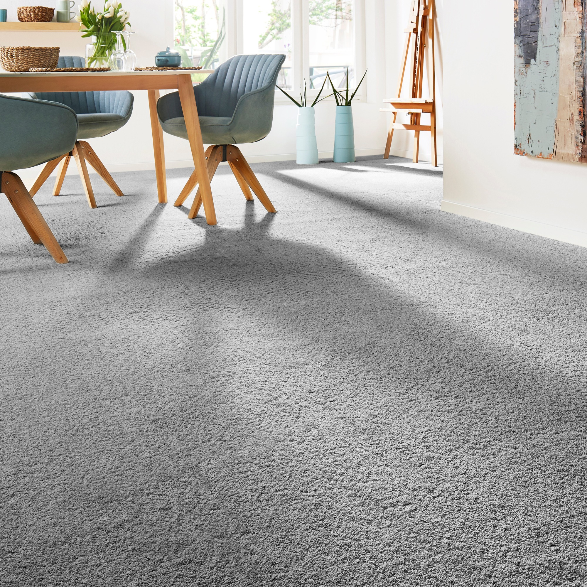 Teppichboden ANDIAMO "Verona, Velours, Gesamthöhe 6 mm, Made in Belgium", grau, B:500cm L:500cm, Kunstfaser, Teppiche, Uni Farben, Breite 400 cm oder 500 cm, strapazierfähig, pflegeleicht