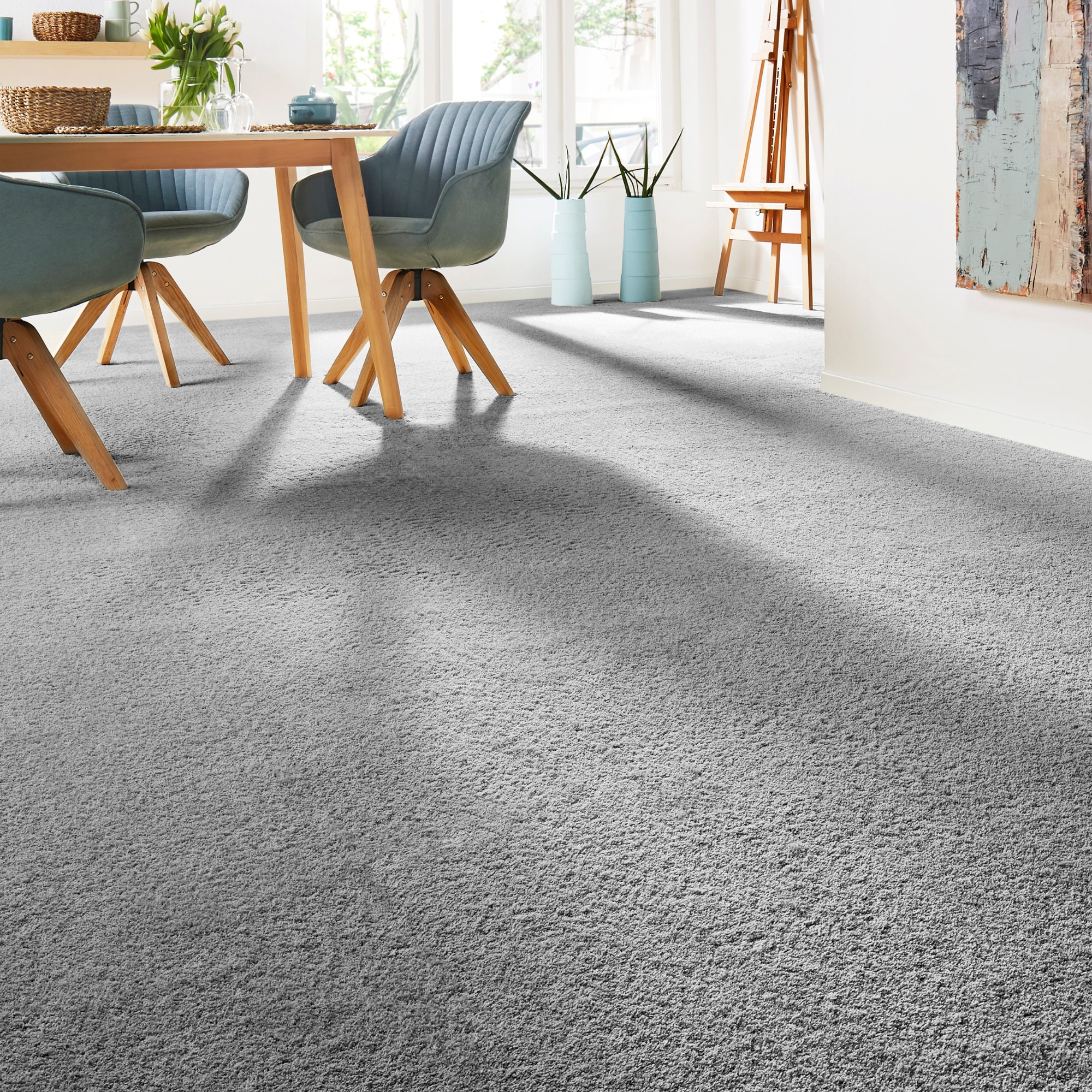 ANDIAMO Teppichboden "Verona, Velours, Made in Belgium", B : 400cm 1 Stk., 6mm, L: 1.400cm, grau, Schlafzimmer, Teppiche, Uni Farben, Breite 400 cm