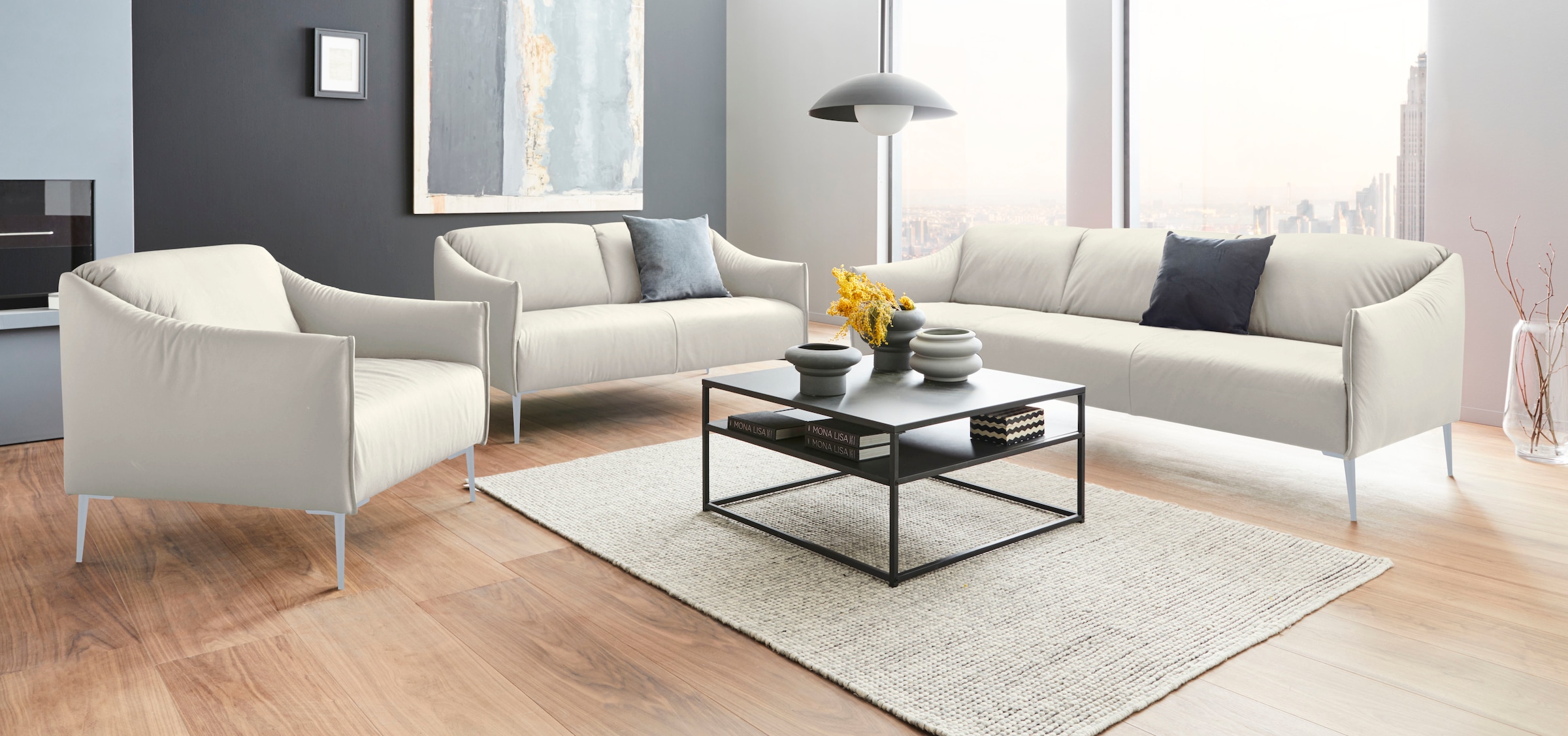W.SCHILLIG 3-Sitzer »sally«, mit Metallfüßen in Silber matt, Breite 224 cm
