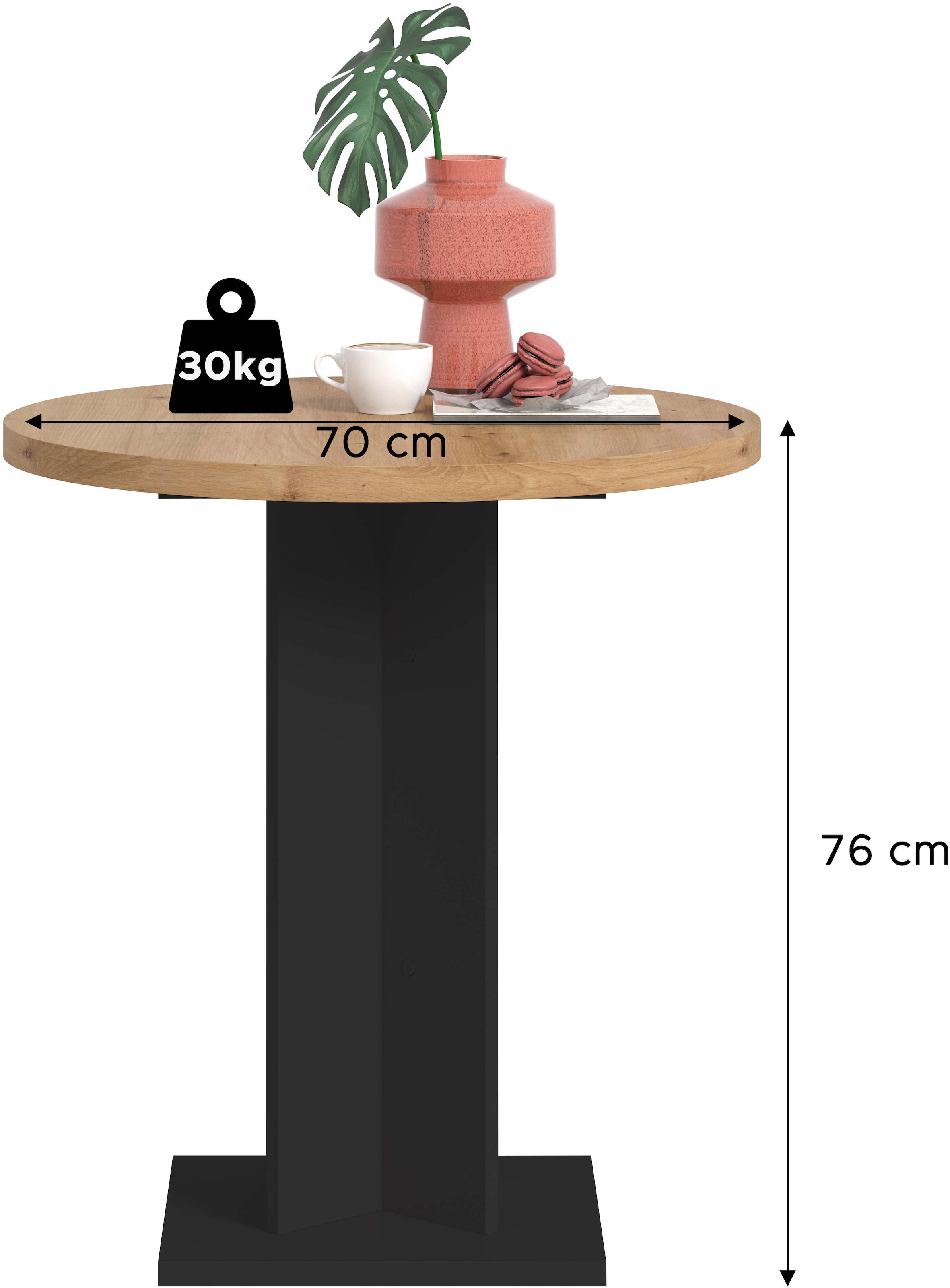 Home affaire Esstisch »GERO, 70x76x70 cm, mit Säulengestell, runde Tischplatte« in verschiedenen Ausführungen erhältlich, 1 Stk. tlg. Tisch, Esstisch, Esszimmer, Esszimmertisch, Küchetisch, Bartisch