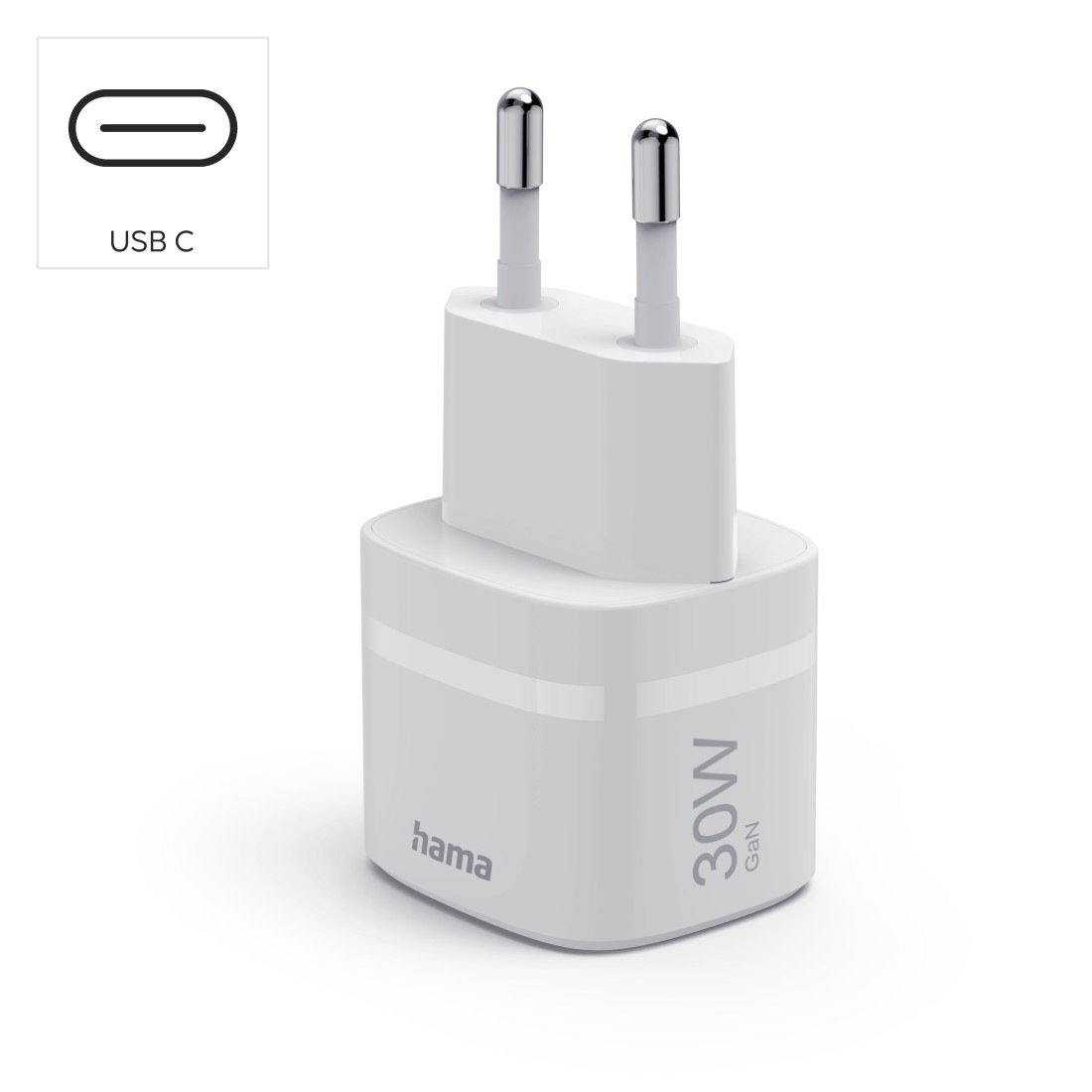 Hama USB-Ladegerät »USB-C-Ladeadapter 30 W für Smartphone und Tablet« GaN-Technologie, Power Delivery, Quick Charge, kompakte Bauform