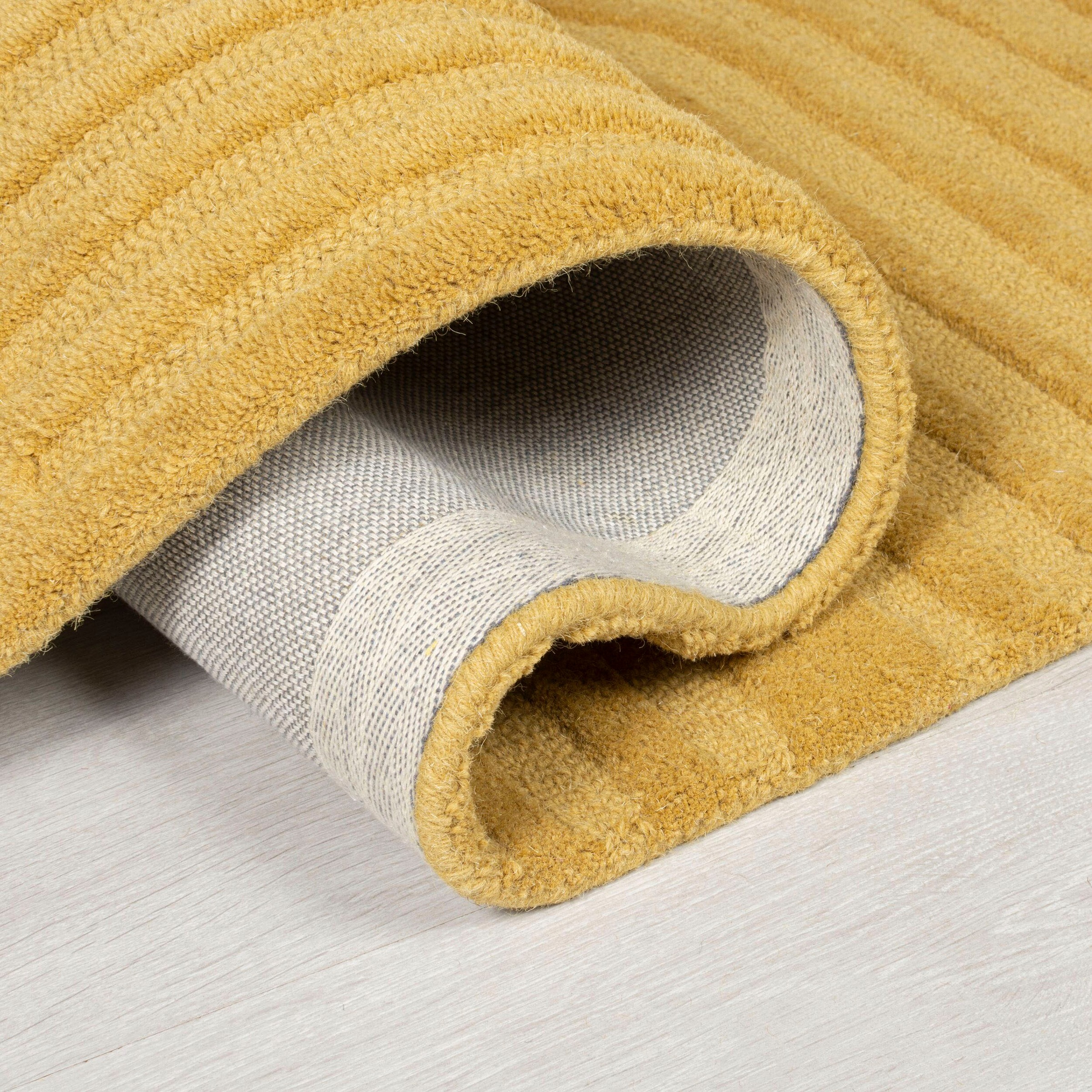 Wollteppich FLAIR RUGS "ZEN GARDEN", gelb (ocker), B:160cm H:14mm L:230cm, Wolle, Teppiche, 100% Wolle, Hoch-Tief-Effekt, auch als Läufer und in Rund erhältlich 3
