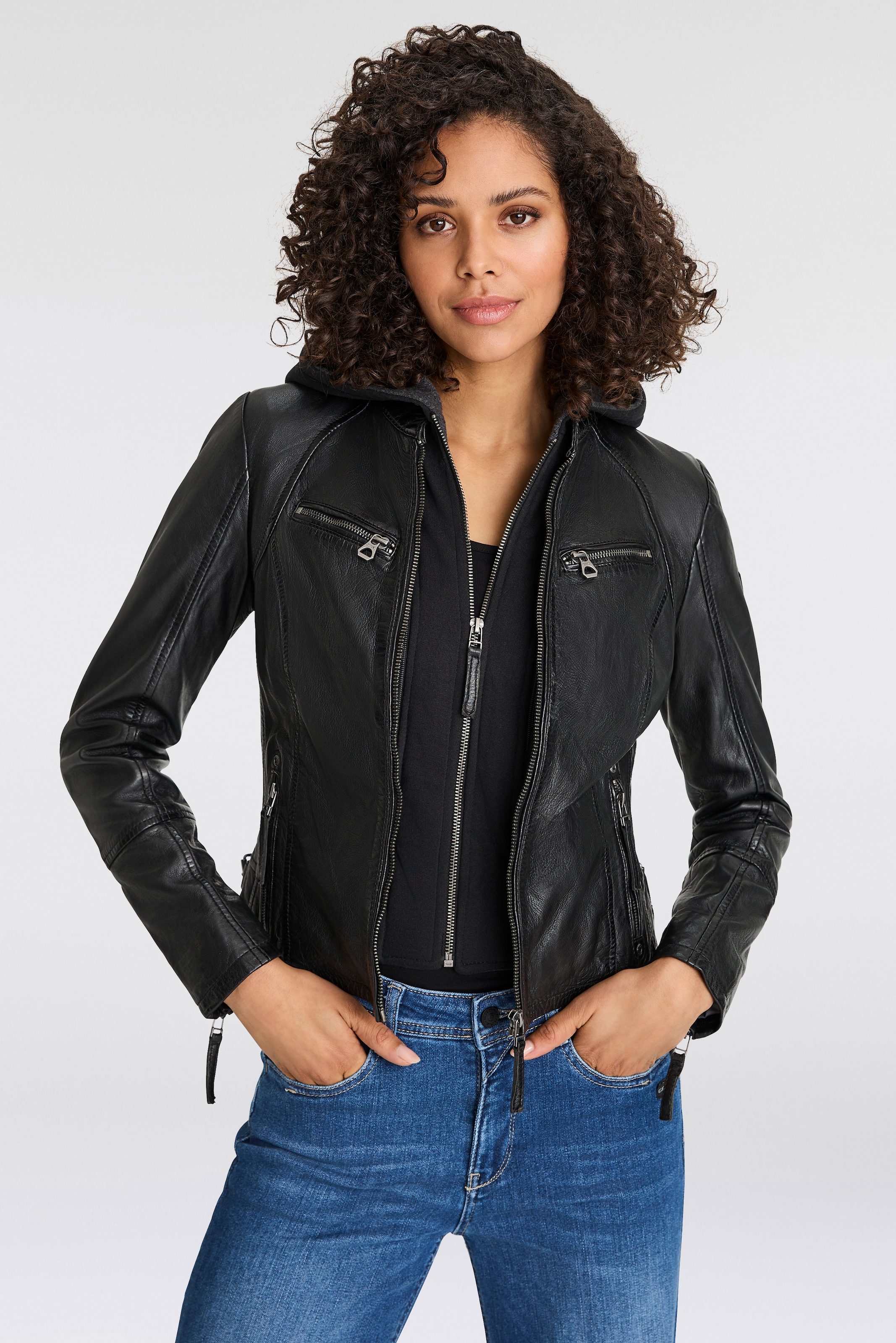 Gipsy Lederjacke "NOLA", mit Kapuze, Two-in-One Style - mit abnehmbarer Jer günstig online kaufen