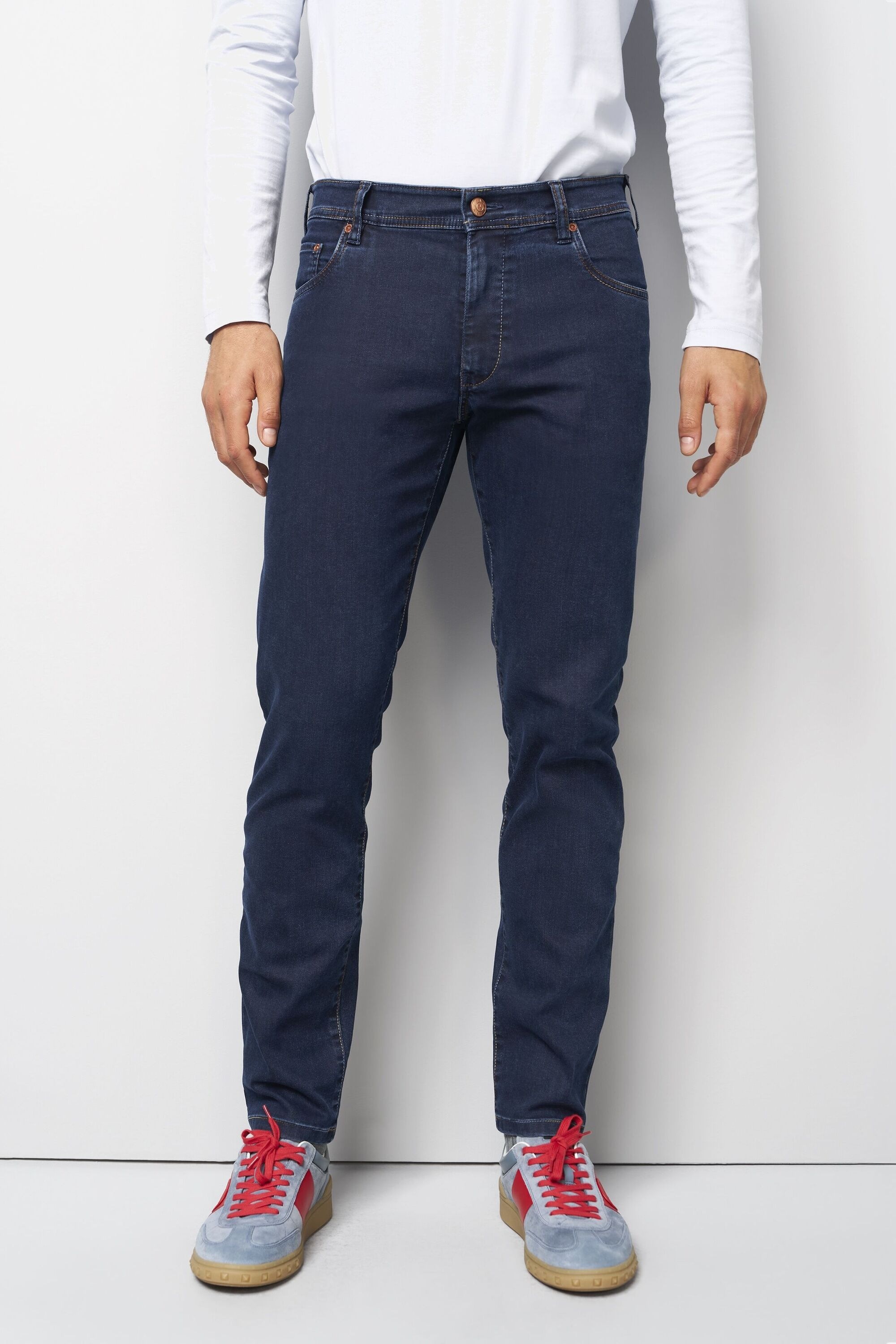 5-Pocket-Jeans MEYER "M5 Five Pocket", Herren, Gr. 44, Länge 32, blau (dunkelblau), 63% Baumwolle, 34% Polyester, 3% Elasthan, unifarben, regular fit lang, Jeans 5-Pocket-Jeans, M5 Five aus Denim 3