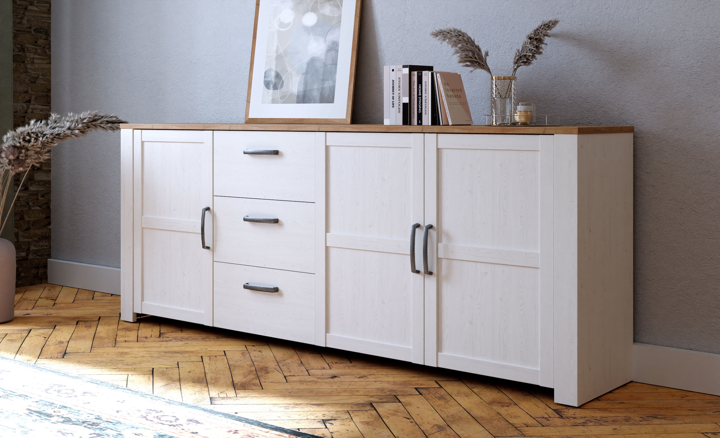 FORTE Sideboard »Bohol, großes Sideboard,Breite 2,20 mtr. Soft-Close, Stauraum« B/H/T 220,8/87/42cm, 3 Türen, 3 SK