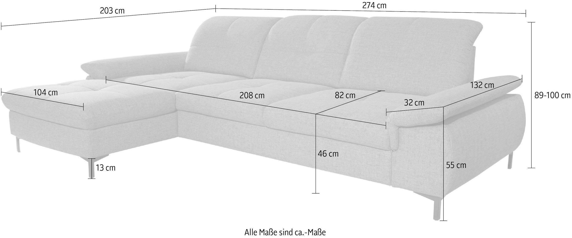 alina Ecksofa »Melina«, In 2 Breiten, Wahlweise mit und ohne Bettfunktion