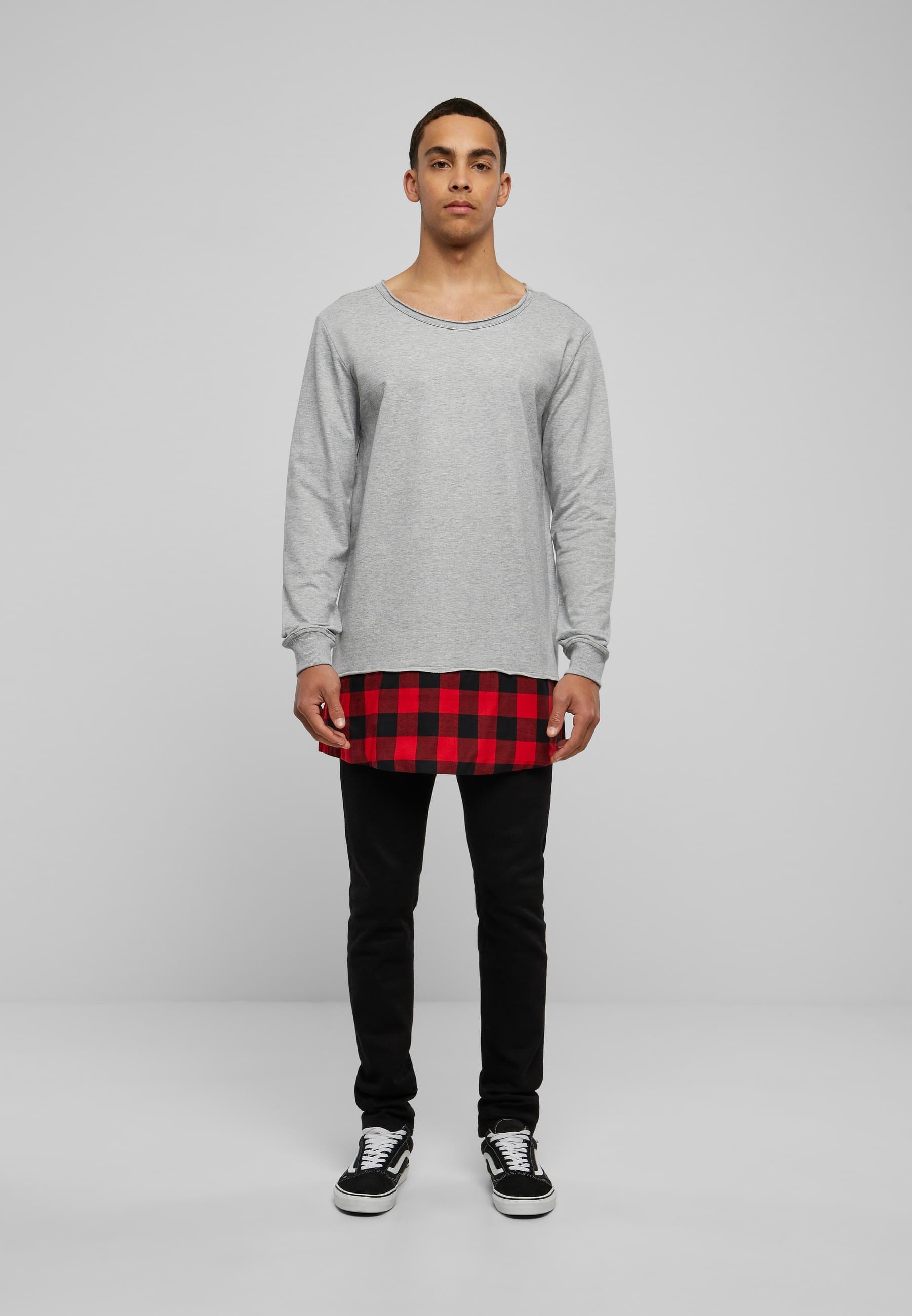 URBAN CLASSICS Rundhalspullover »Urban Classics Herren Long Flanell Bottom Open Edge Crewneck«, (1 tlg.)