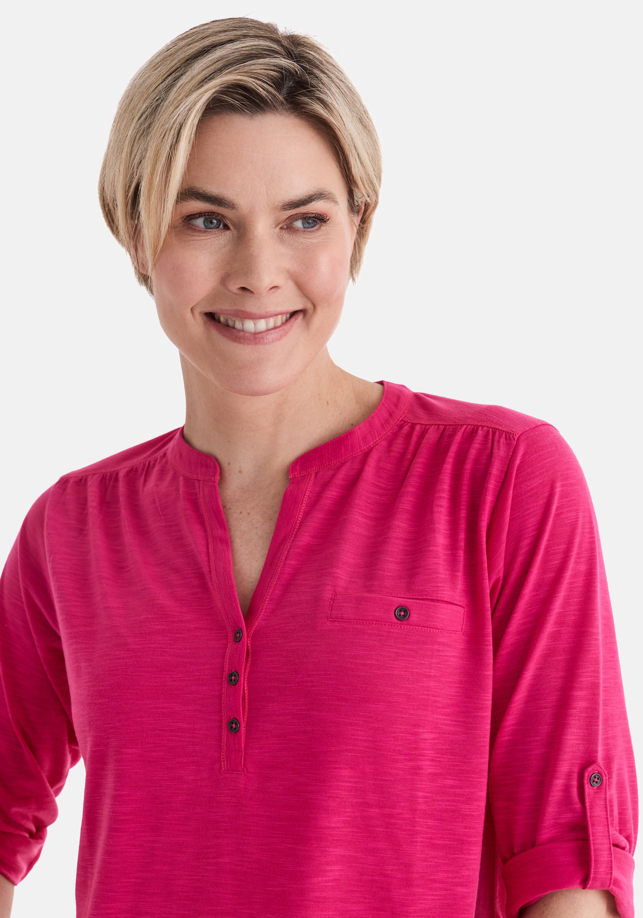 STOOKER WOMEN 3/4-Arm-Shirt »MARIE T-Shirt 3/4 - Arm« Regular Fit Slub Yarn Baumwolle Henley Shirt Knopfleiste für Damen