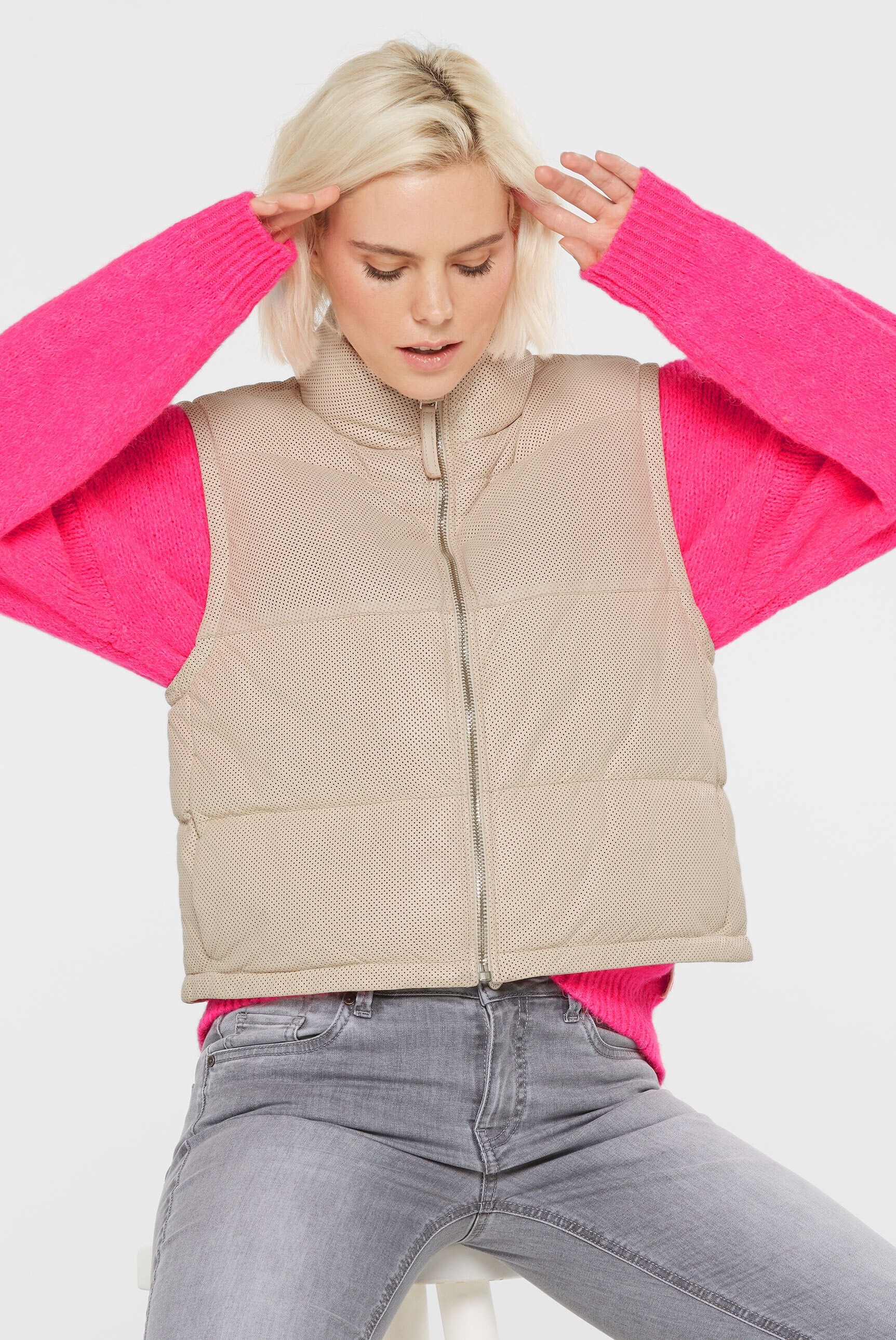 SENSES.THE LABEL Lederweste mit verstellbarem Gummizug im Saum