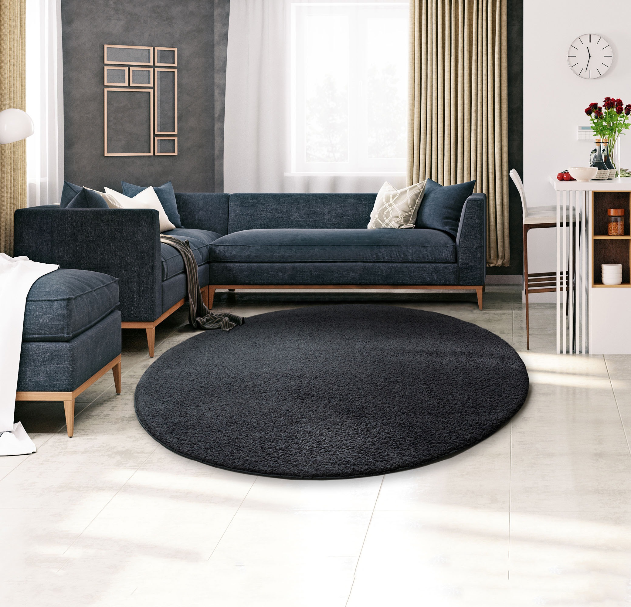 my home Hochflor-Teppich »Vince«, rund, 31 mm Höhe, besonders weich durch Mikrofaser, extra flauschig