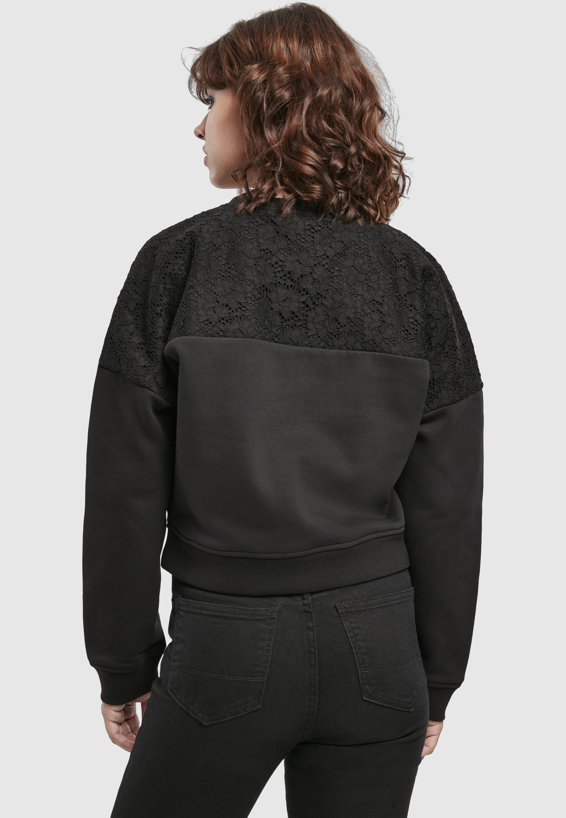 URBAN CLASSICS Sweater »Urban Classics Damen Ladies Short Oversized Lace Inset Crew«, 1 Stk.
