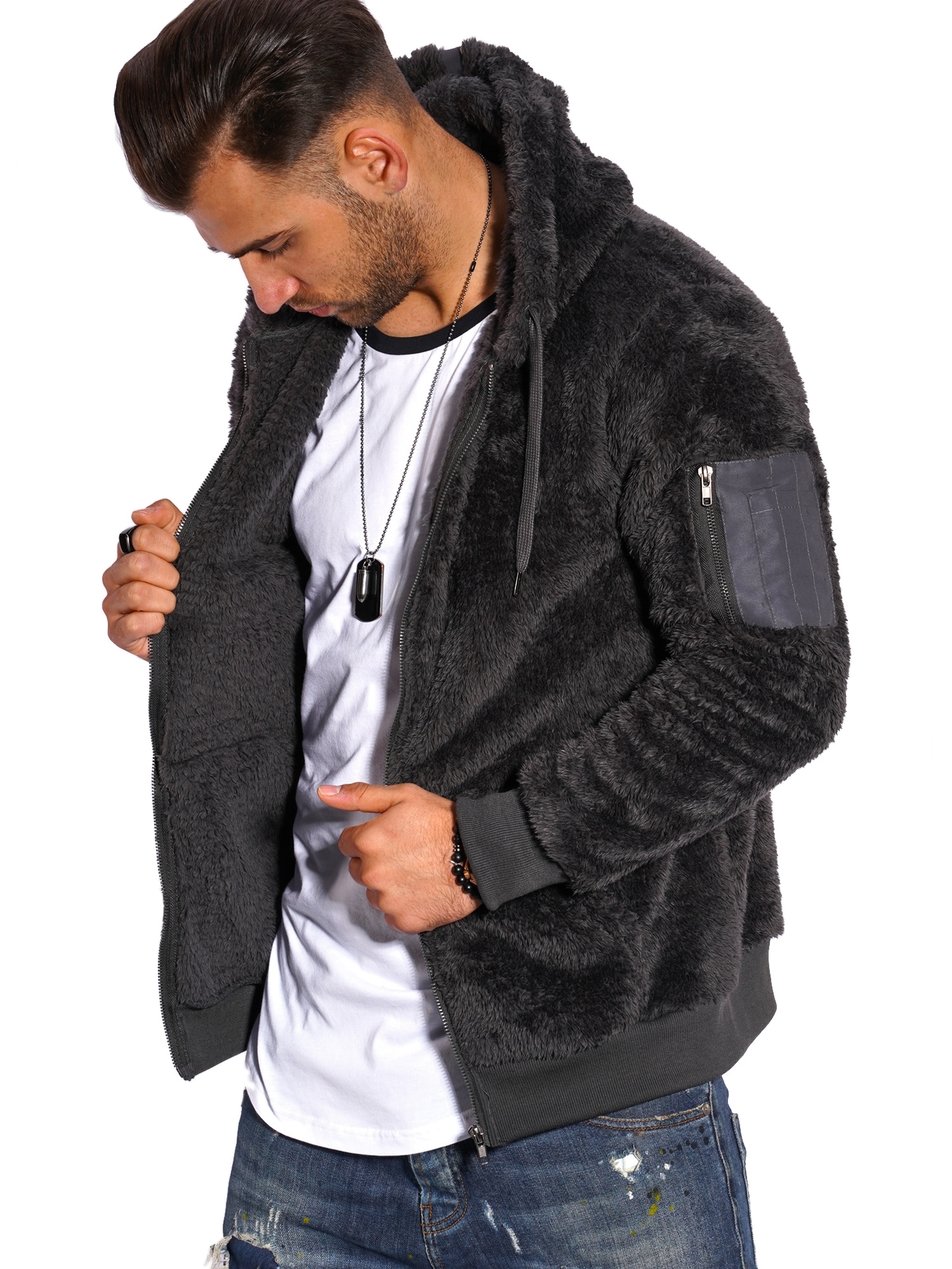 behype Sweatjacke "Teddy-Zip", aus weichem Teddyfleece