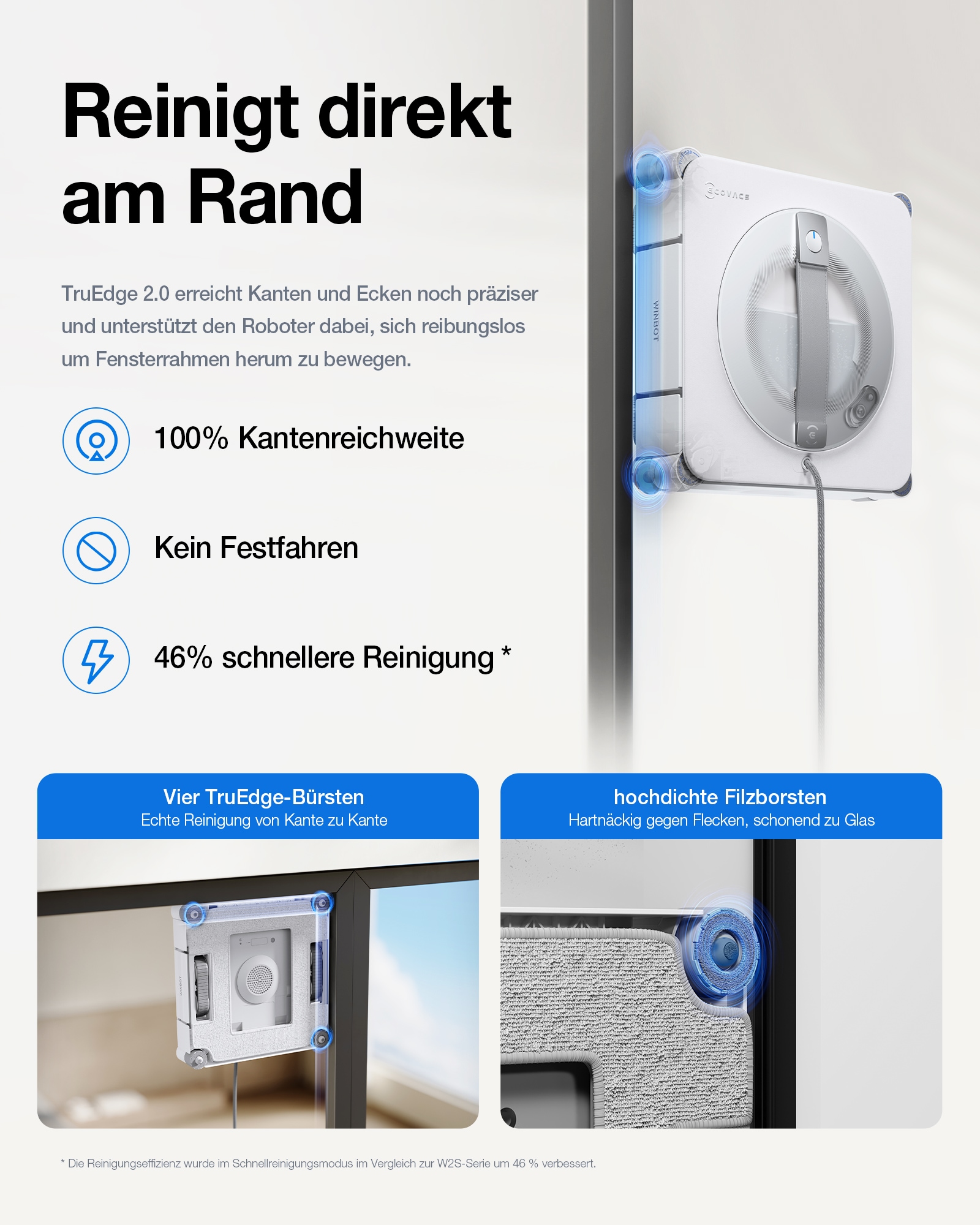 ECOVACS Fensterputzroboter »WINBOT W2S PRO OMNI« All-in-One Station, Drei-Düsen, 120ml Wassertank, Kantenreinigung