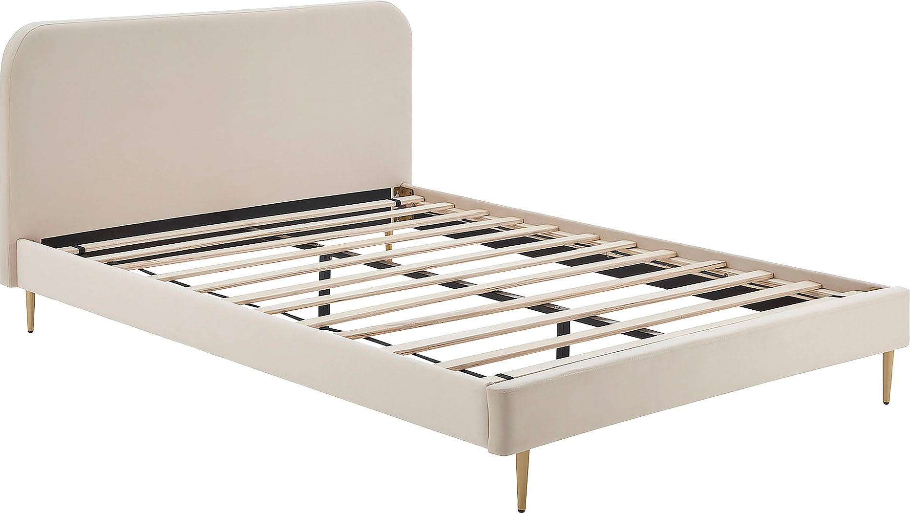 Polsterbett SALESFEVER "Komfortables Bett für erholsamen Schlaf", beige (beige, gold, beige, beige), B:151,5cm H:91cm L:214,5cm, Samt (100% Polyester), Metall, Betten, Polsterbett ohne Bettkasten, Chrombeine in elegantem Goldton 2