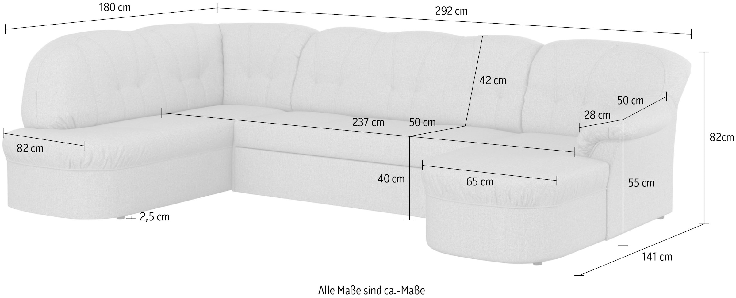 DOMO collection Wohnlandschaft »Pegnitz, zeitlos und modern, mit attraktiver Rückensteppung, U-Form«, wahlweise mit Bettfunktion