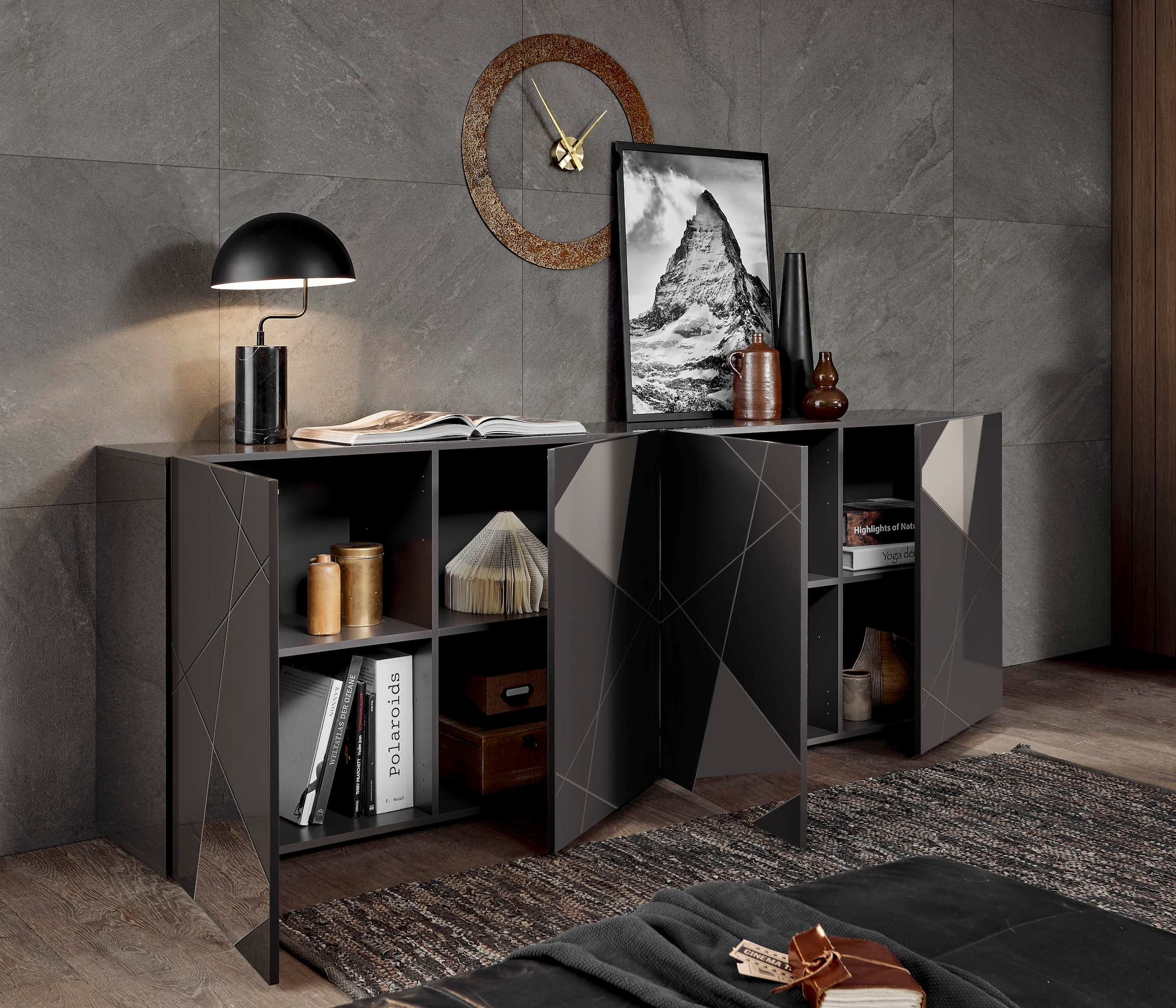 INOSIGN Sideboard »Vittoria, Breite 241 cm, 4 Türen«, Fronten mit Siebdruck und Spiegelfront