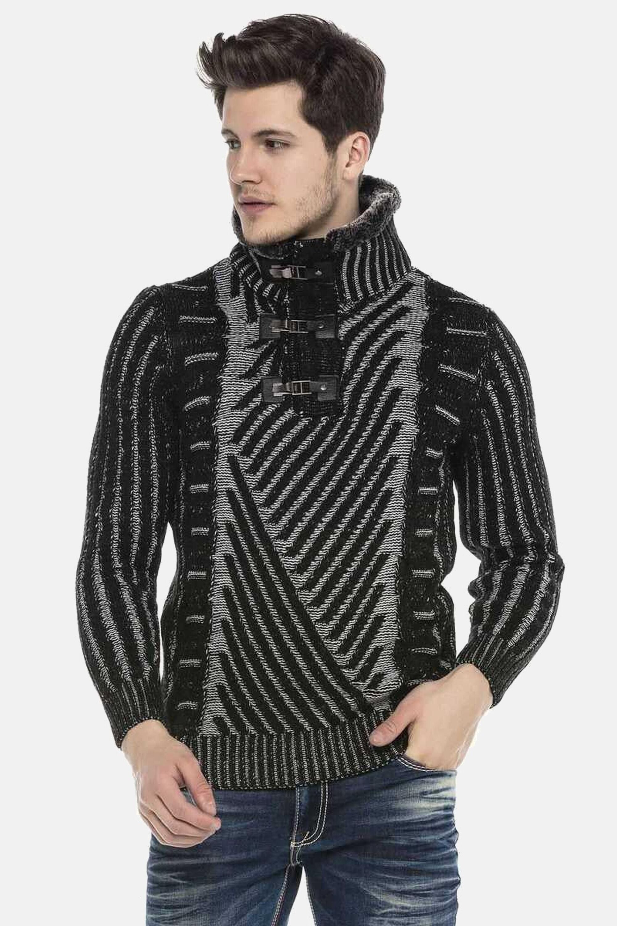 Cipo & Baxx Strickpullover "Pullover", 1 Stk. mit Schnallenkragen, CP212 günstig online kaufen