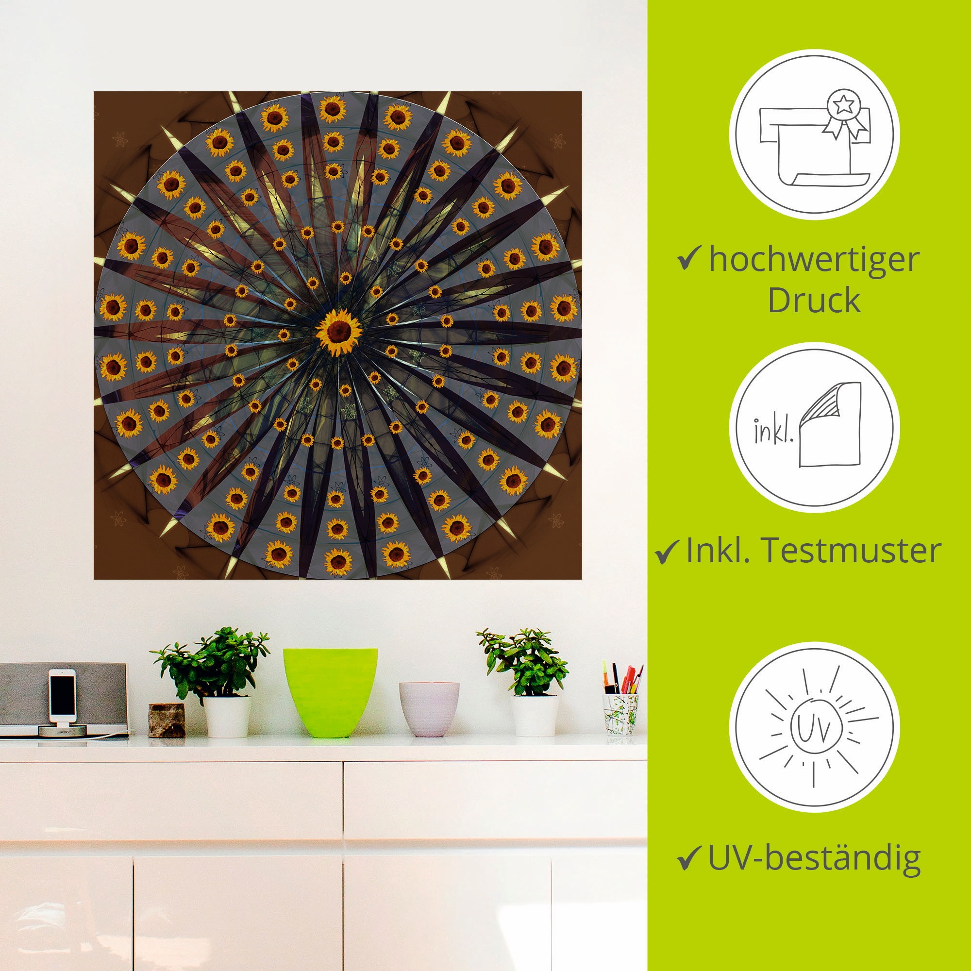 Artland Wandfolie »Mandala - Sonnenblume«, Muster, (1 St.), selbstklebend