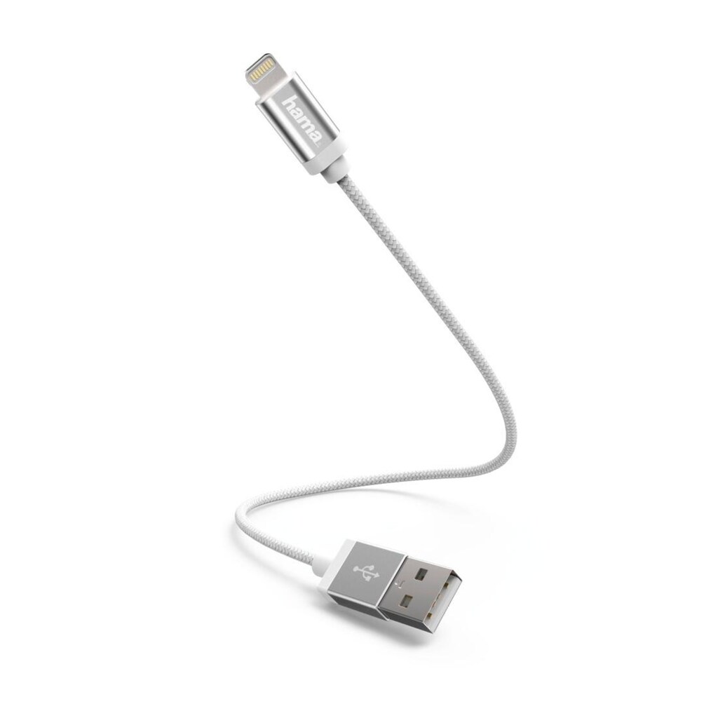 Hama USB-Kabel »Lade-/Datenkabel, Lightning, 0,2 m, Weiß, USB-Kabel«, 20 cm, ideal für unterwegs - vernickelt