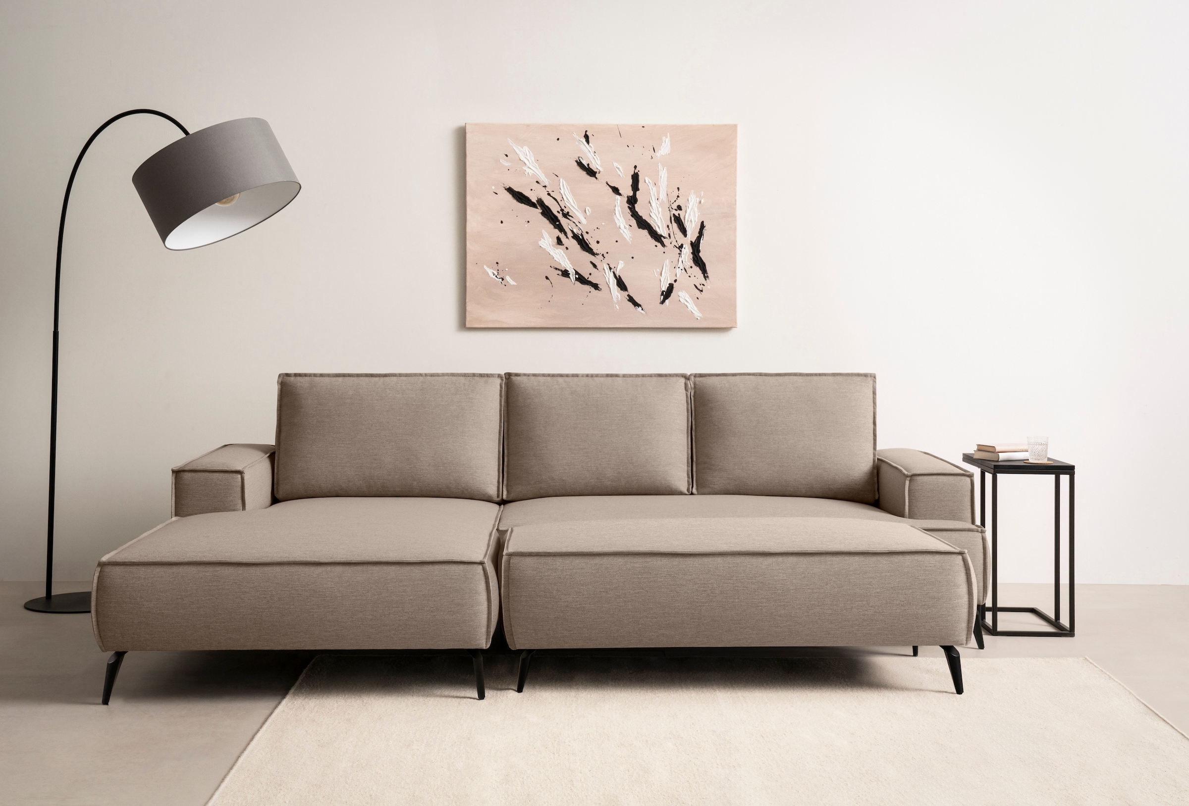 OTTO home Ecksofa "TVINNU Leinenoptik, L-Form, 275 cm, mit Hocker" stellbar zum Schlafsofa (Krokodilverbinder)