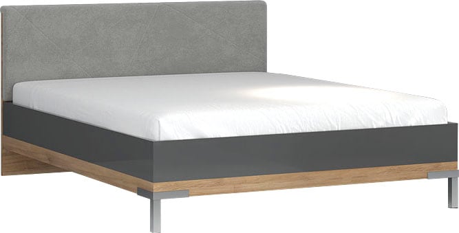 OTTO home Bettgestell "Onyx, FSC-zertifiziert, hochwertige UV Lackierung Hochglanz anthrazit" mit Metallfüßen, mit gepolstertem Kopfteil, Liegefläche 160x200 cm
