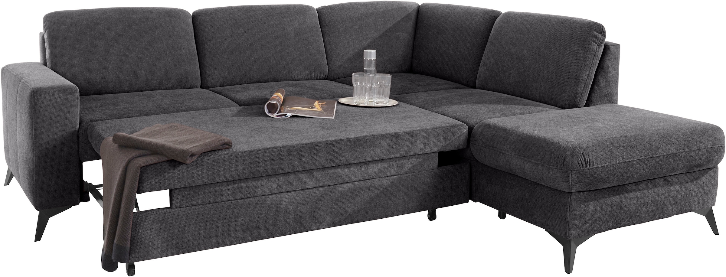Places of Style Ecksofa »Lolland L-Form«, Wahlweise mit Bettfunktion und Stauraum, auch mit abwischbarem Bezug