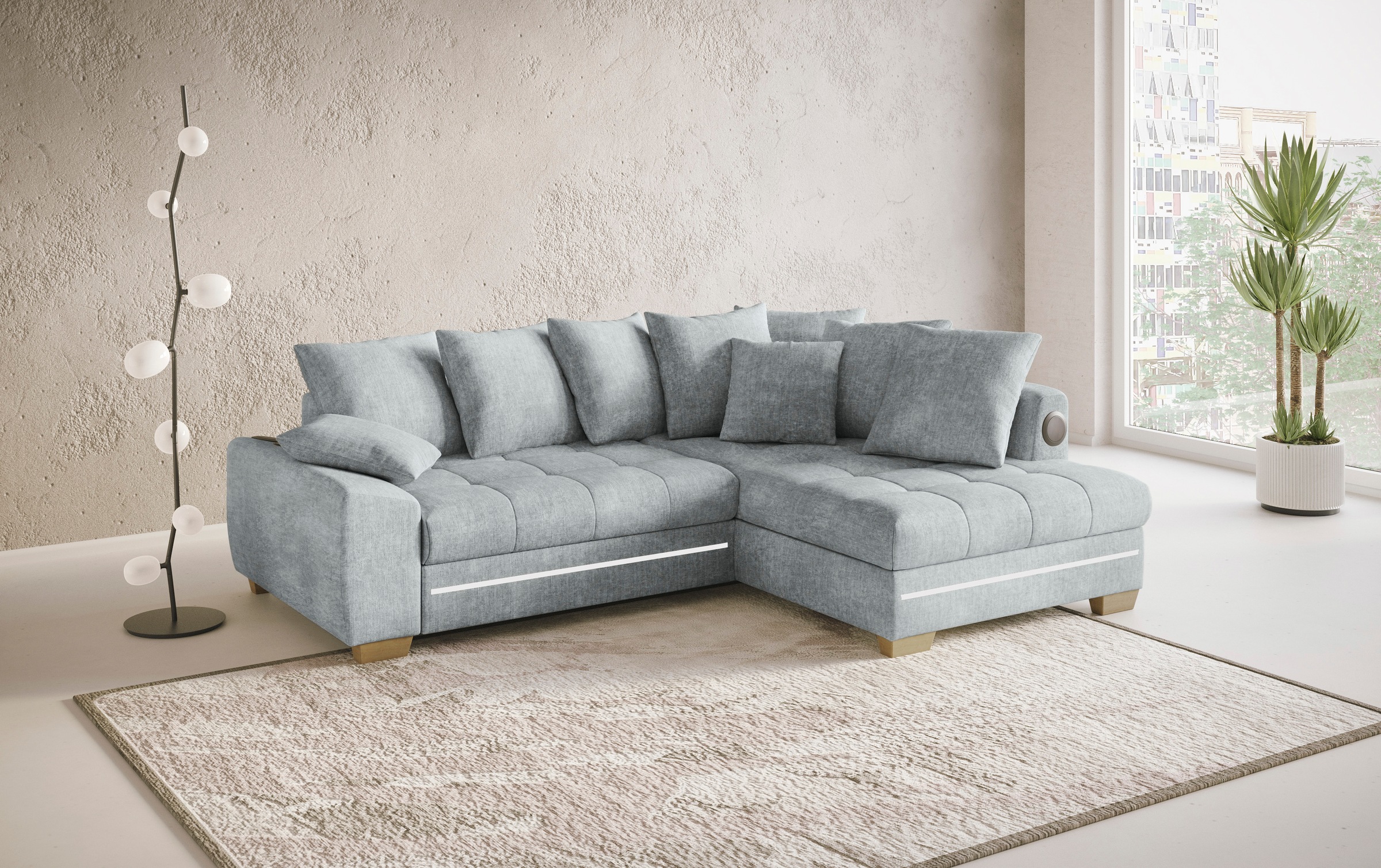 Mr. Couch Ecksofa »Nikita II, L-Form«, RGB-LED, Bluetooth-Soundsystem, wahlweise mit Bett, Bettkasten