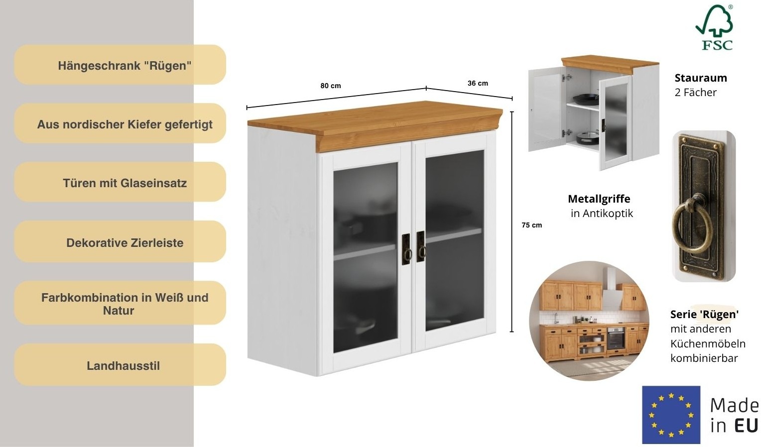 Home affaire Hängeschrank "Rügen", Breite 80 cm, FSC zertifiziertes Massivh günstig online kaufen