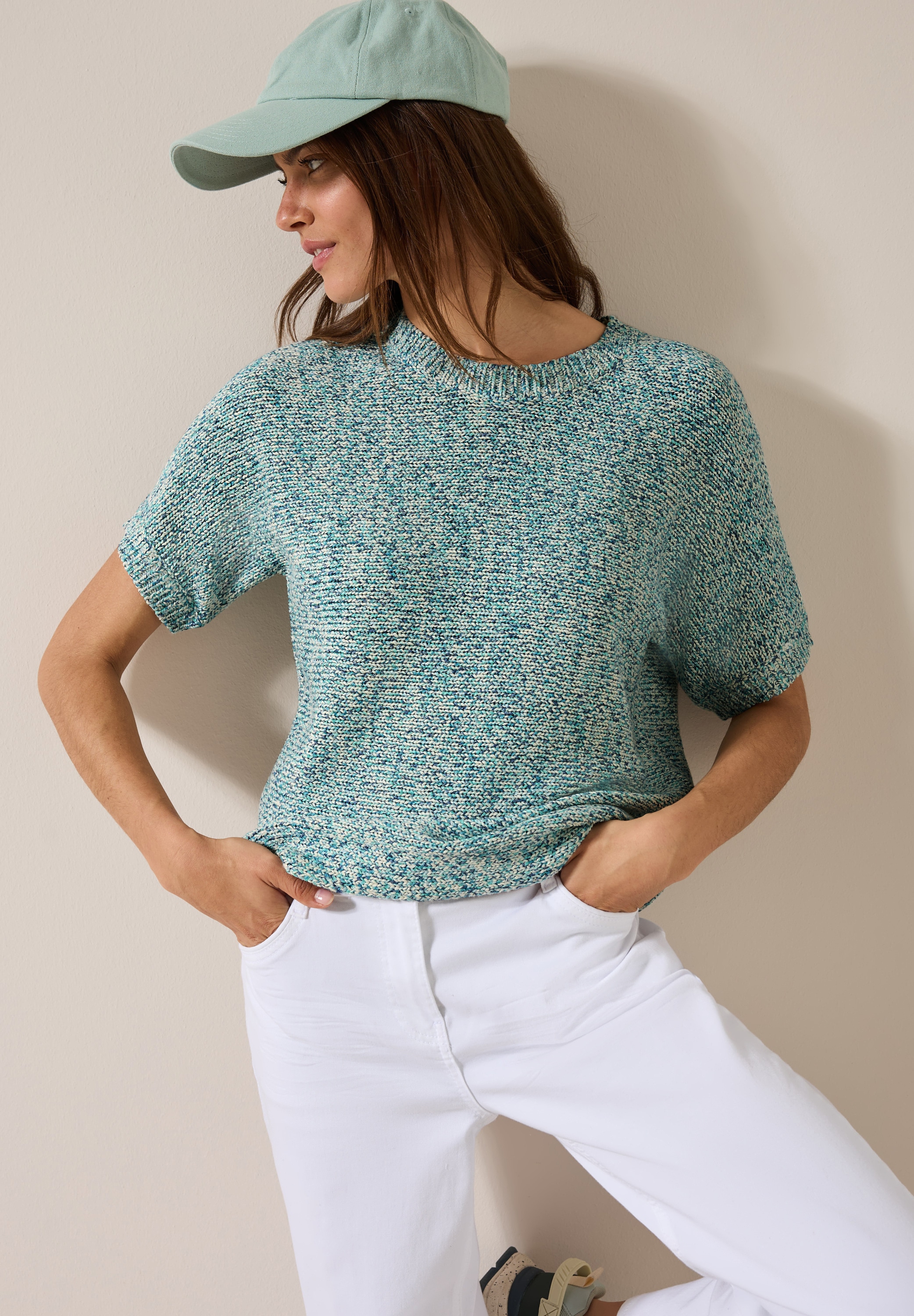 Cecil Kurzarmpullover, aus Mouliné