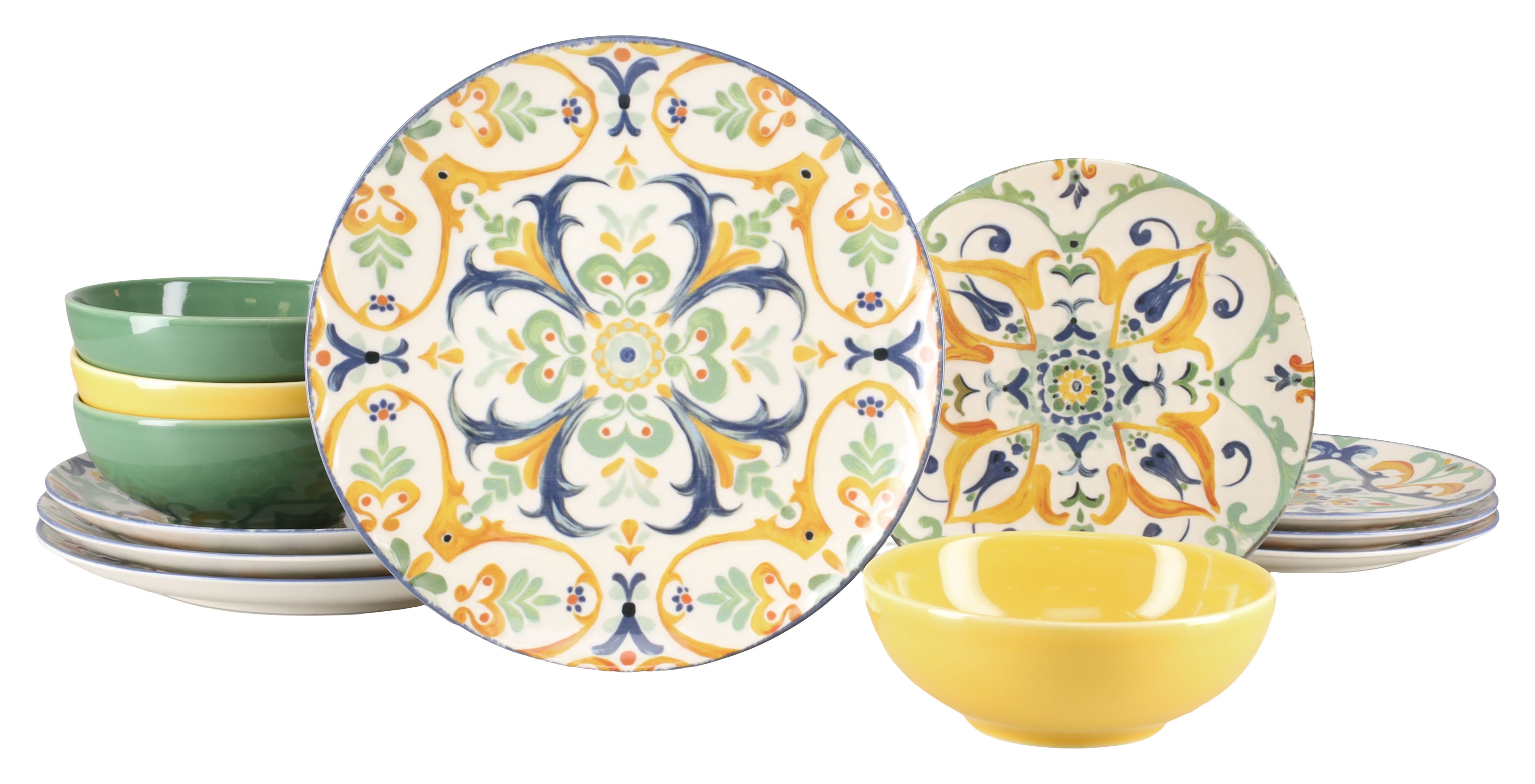 CreaTable Teller-Set "Giardini, Geschirr-Set, 12-tlg." Mediterrane Leichtigkeit, Fliesen- und Keramikmotive