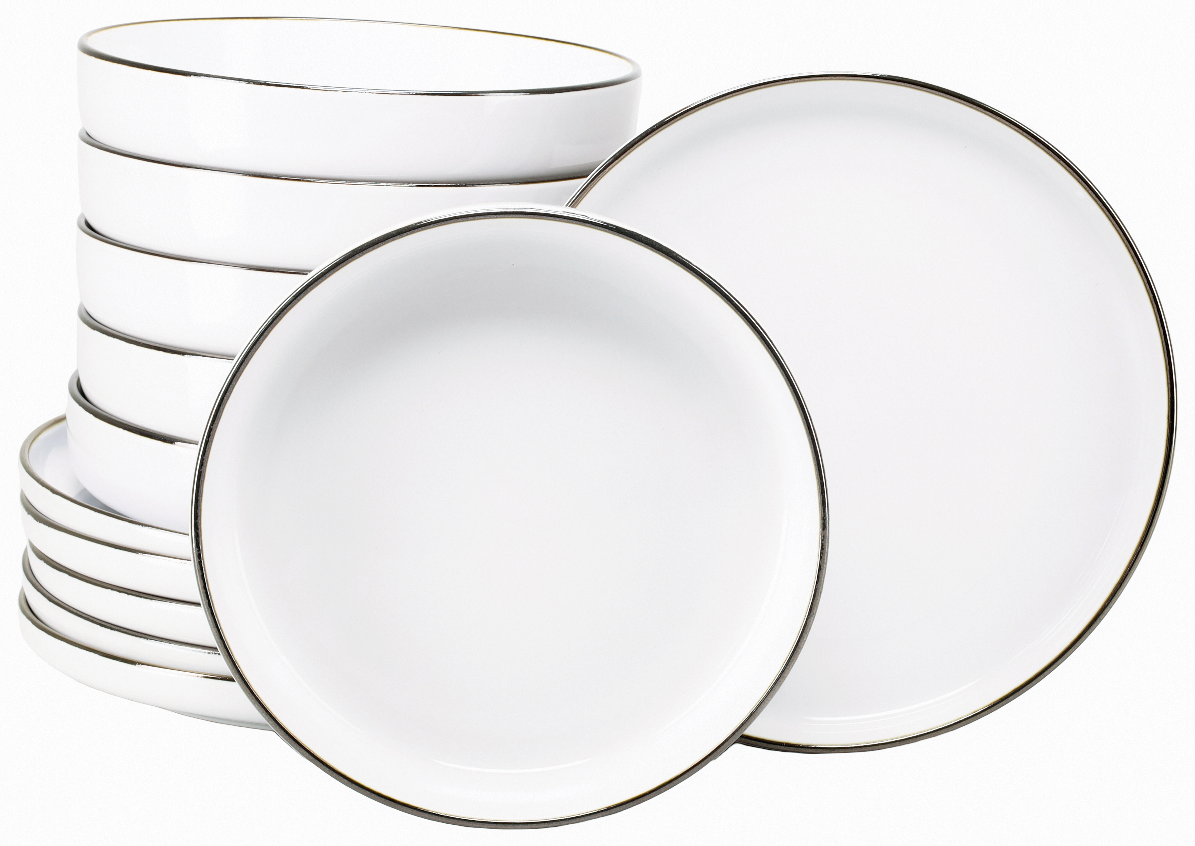 CreaTable Tafelservice "Nordic Festive, Service 12-tlg." Teller Set, Minimalistisches Design, Dezente goldene Akzente