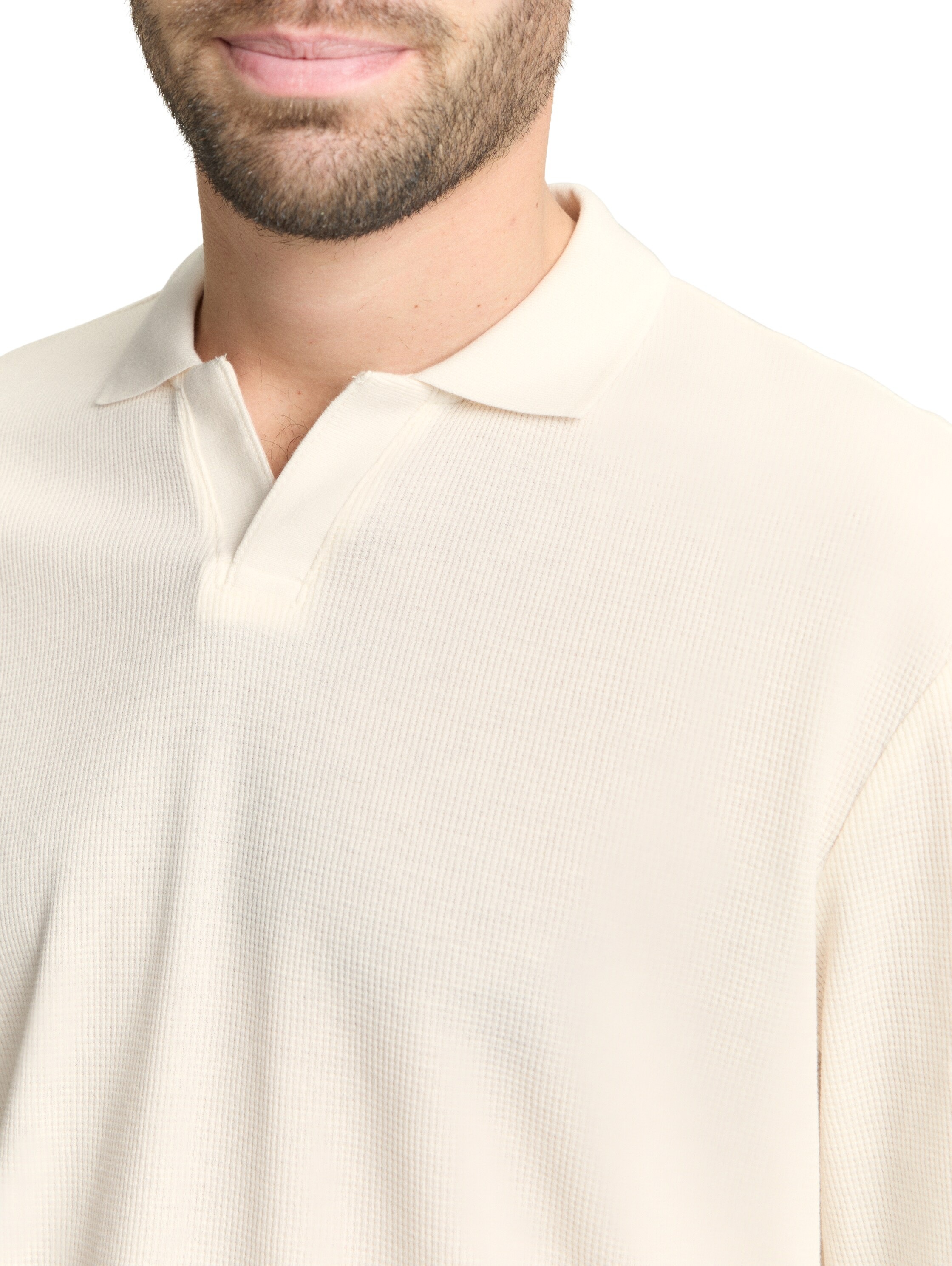 Langarm-Poloshirt TOM TAILOR, Herren, Gr. L, gardenia weiß, Web, Obermaterial: 60% Baumwolle, 40% Polyester, unifarben, regular fit normal, ohne Ausschnitt, Bündchen, Shirts, mit Logo Stickerei 3