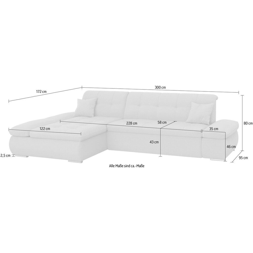 DOMO collection Ecksofa »Moric Schlafsofa B/T/H 300/172/80 cm, auch in Cord, L-Form«