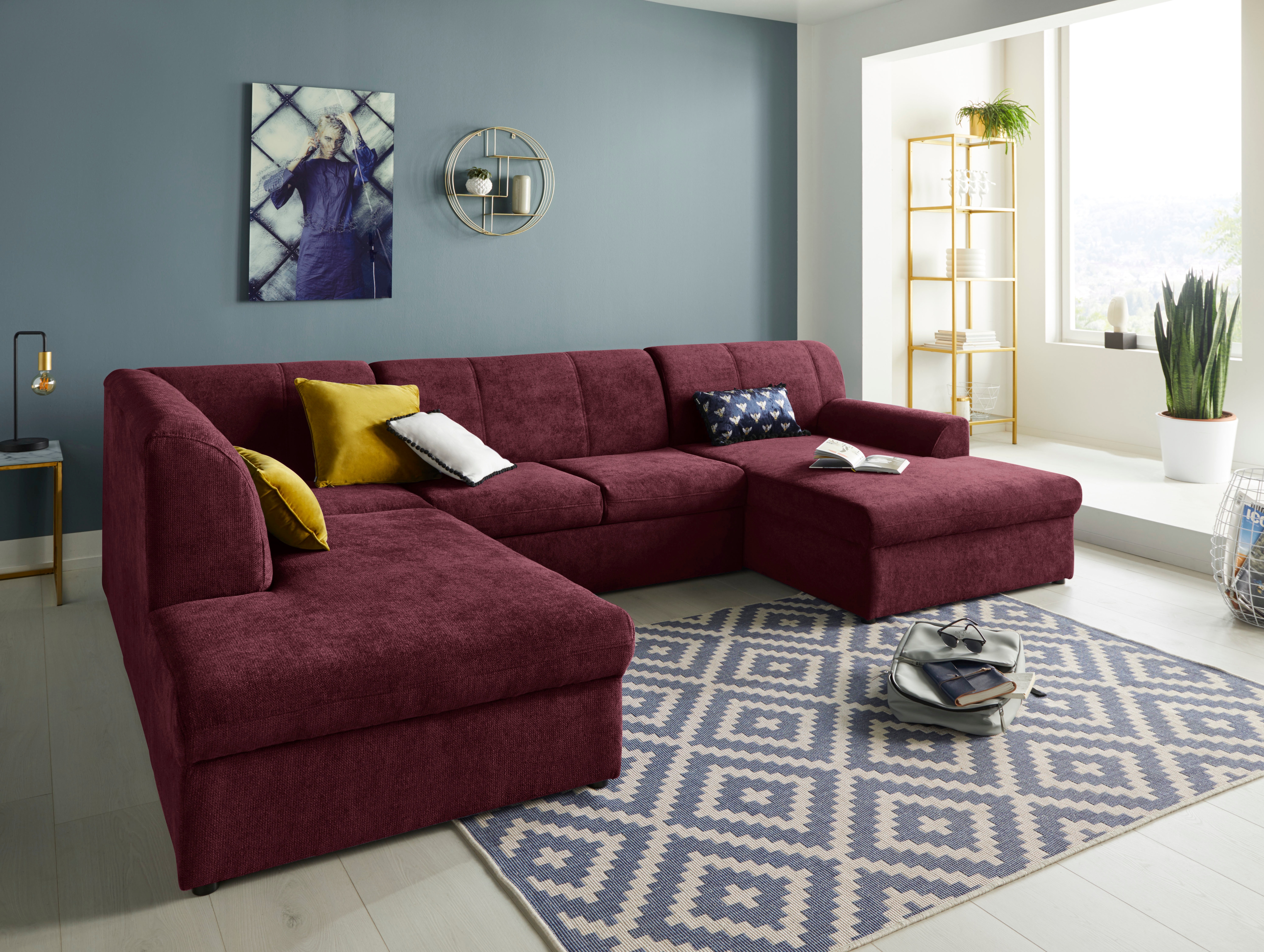 DOMO collection Wohnlandschaft "Topper, elegant und zeitlos, komfortabel, U-Form" wahlweise mit Bettfunktion