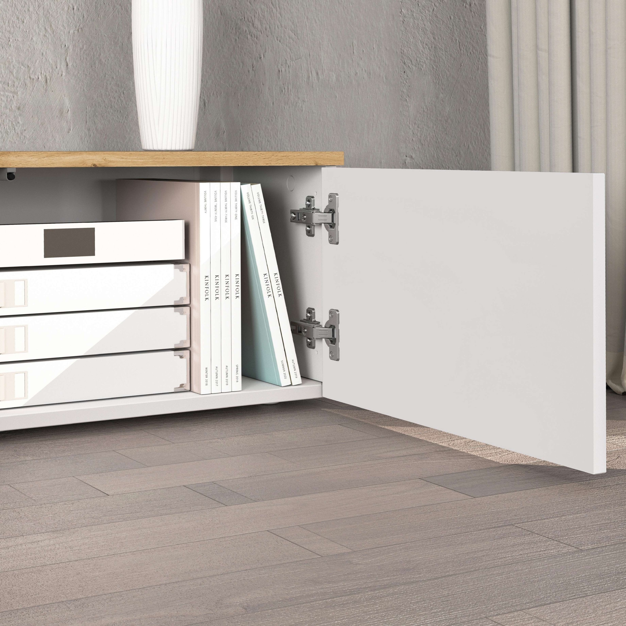 INOSIGN Lowboard »Lowboard ISEO,Lowboard,TV-Kommode,TV-Möbel,TV-Bank« 1 Stk. tlg. stehend/hängend, 1 Klappe, 2 Türen HG lackiert, 3 Fächer, B 210 cm