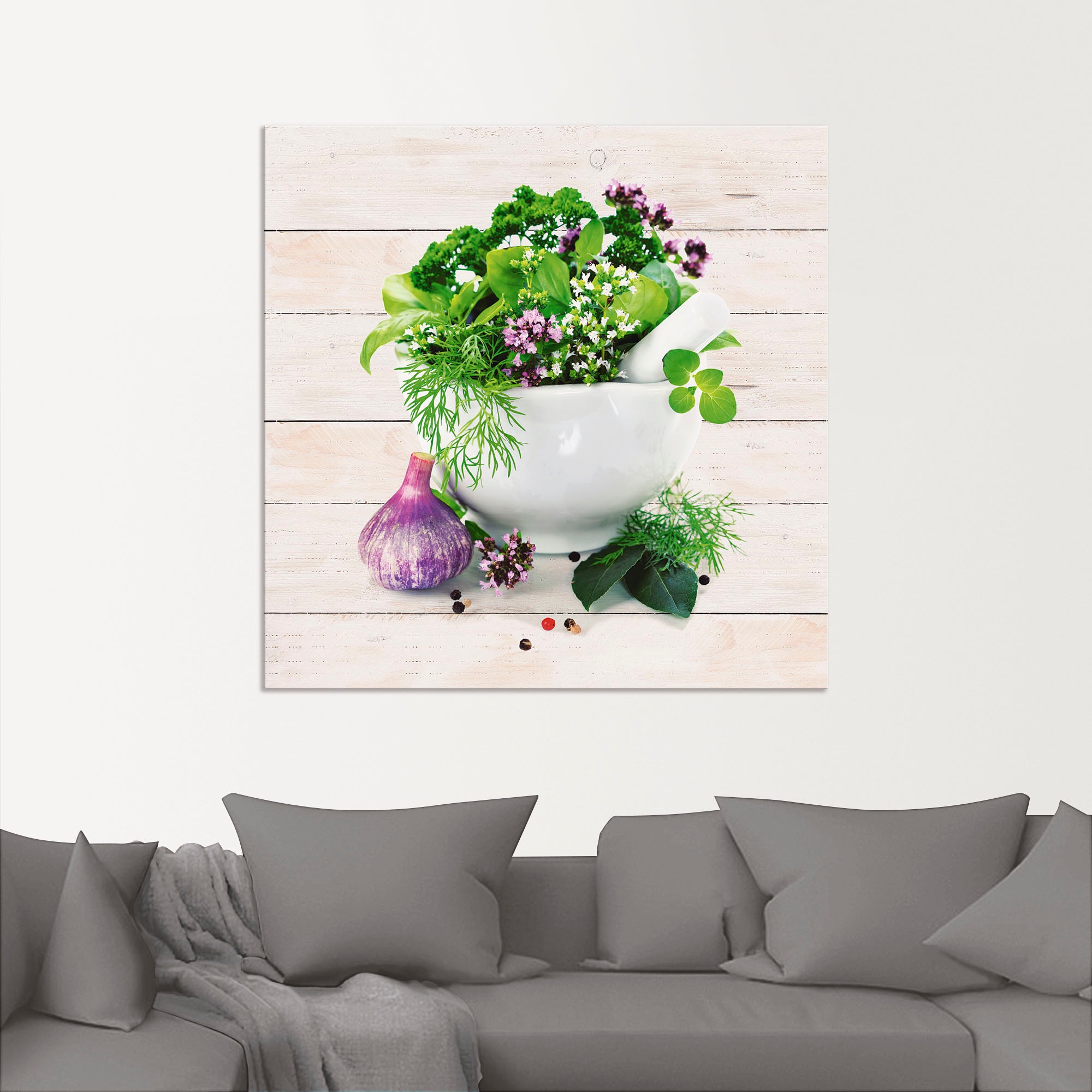 Artland Wandbild »Heilkräuter auf weißem Hintergrund Küche«, Arrangements, (1 St.), als Alubild, Outdoorbild, Leinwandbild, Poster, Wandaufkleber