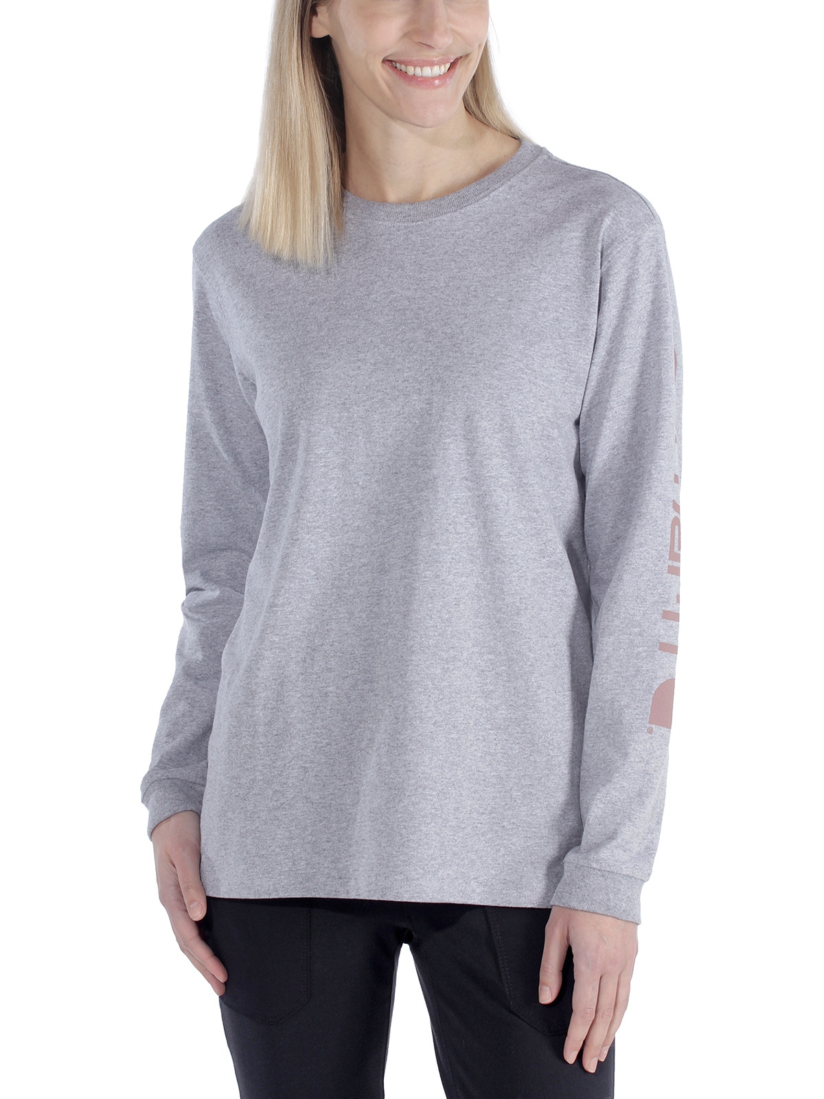 Sweatshirt CARHARTT "Bekleidung Long Sleeve T-Shirt", Damen, Gr. L, grau (erdgrau), Obermaterial: 100% Baumwolle CO., Sweatshirts Sweatshirt