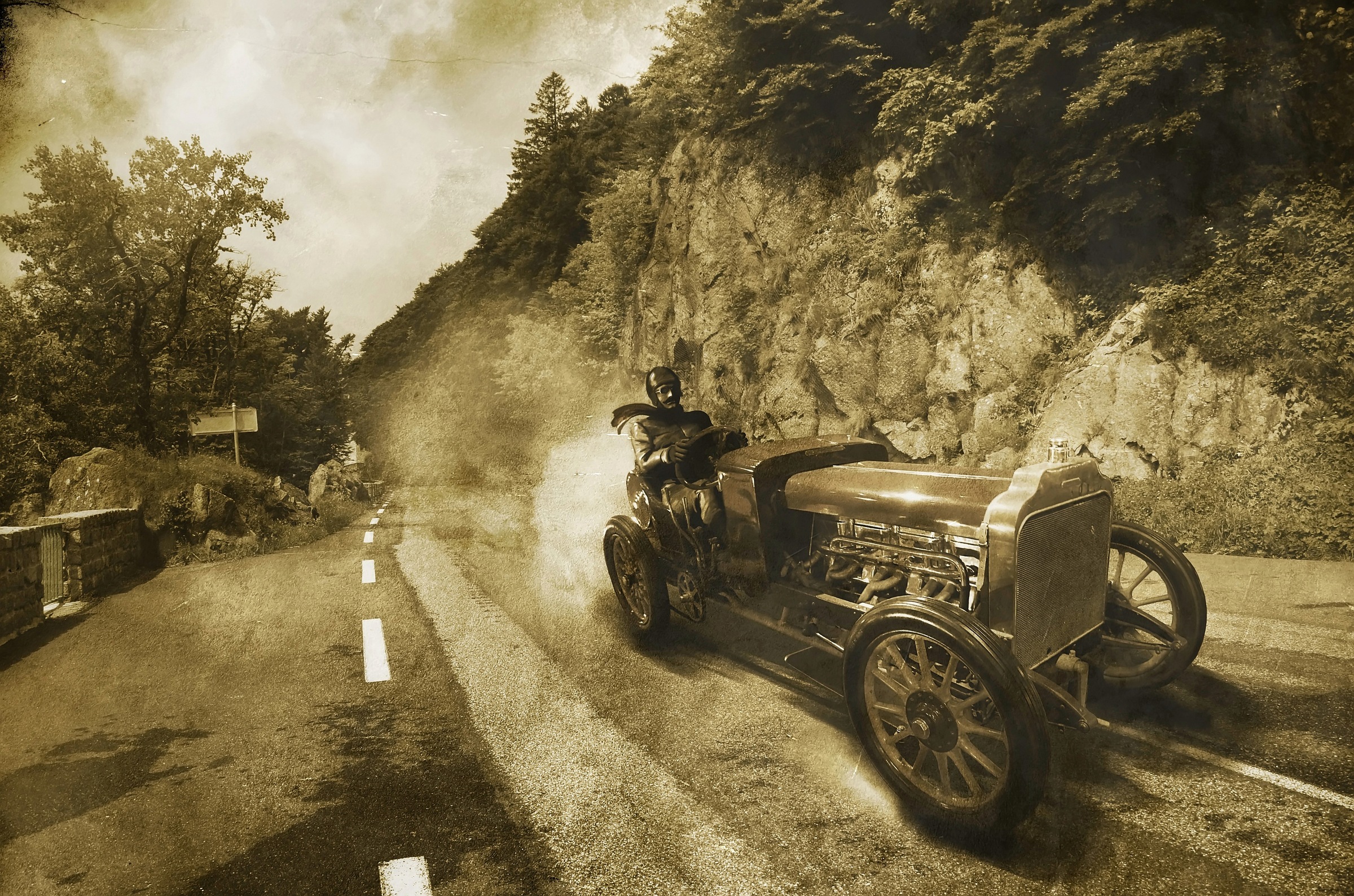 Papermoon Fototapete »VINTAGE OLDTIMER-AUTOS CARS SEPIA SCHWARZ WEIßWANDBILD«