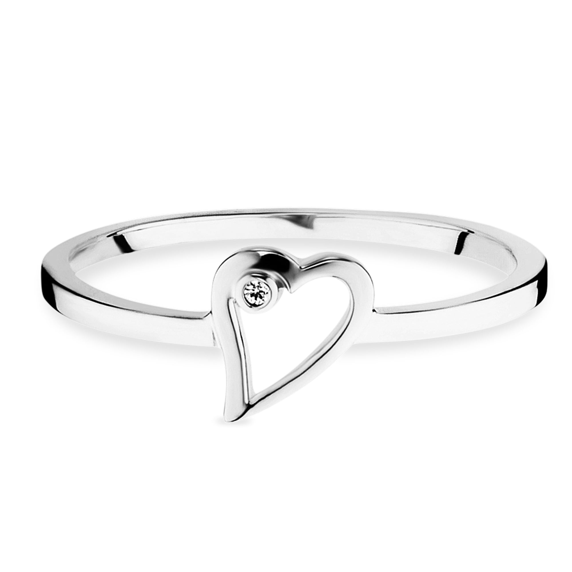 Fingerring CAÏ "925/- Sterling Silber rhodiniert Zirkonia Herz" Gr. 16, weiß, Fingerringe, Damen, 050 (15,9), Silber 925 (Sterlingsilber), Fingerring