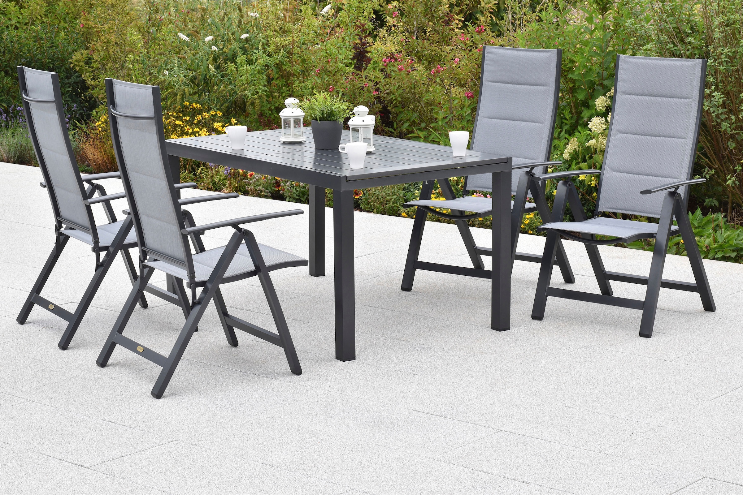 MERXX Garten-Essgruppe »»Florenz«« Set, 5 Stk. tlg. Tischplatte aus Aluminum