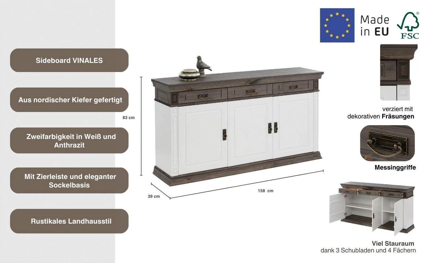 Home affaire Sideboard »Vinales«, Kommode, Breite 158 cm