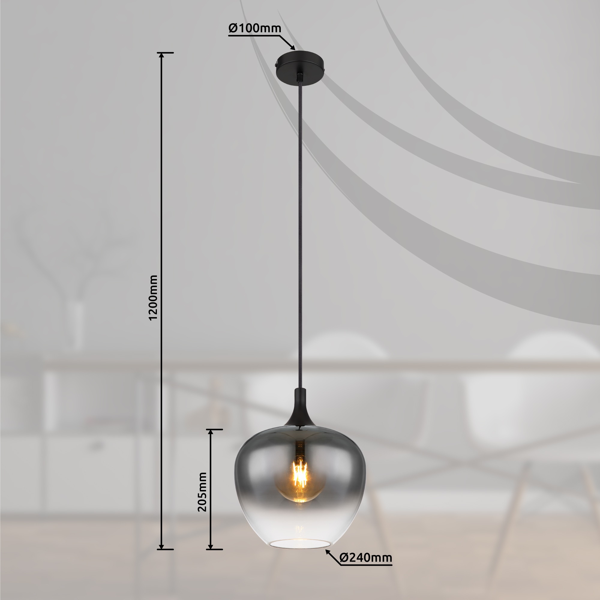 GLOBO LIGHTING Hängeleuchte »MAXY« E27 1 Stk. Hängeleuchte Schwarz, Rauchglas, E27