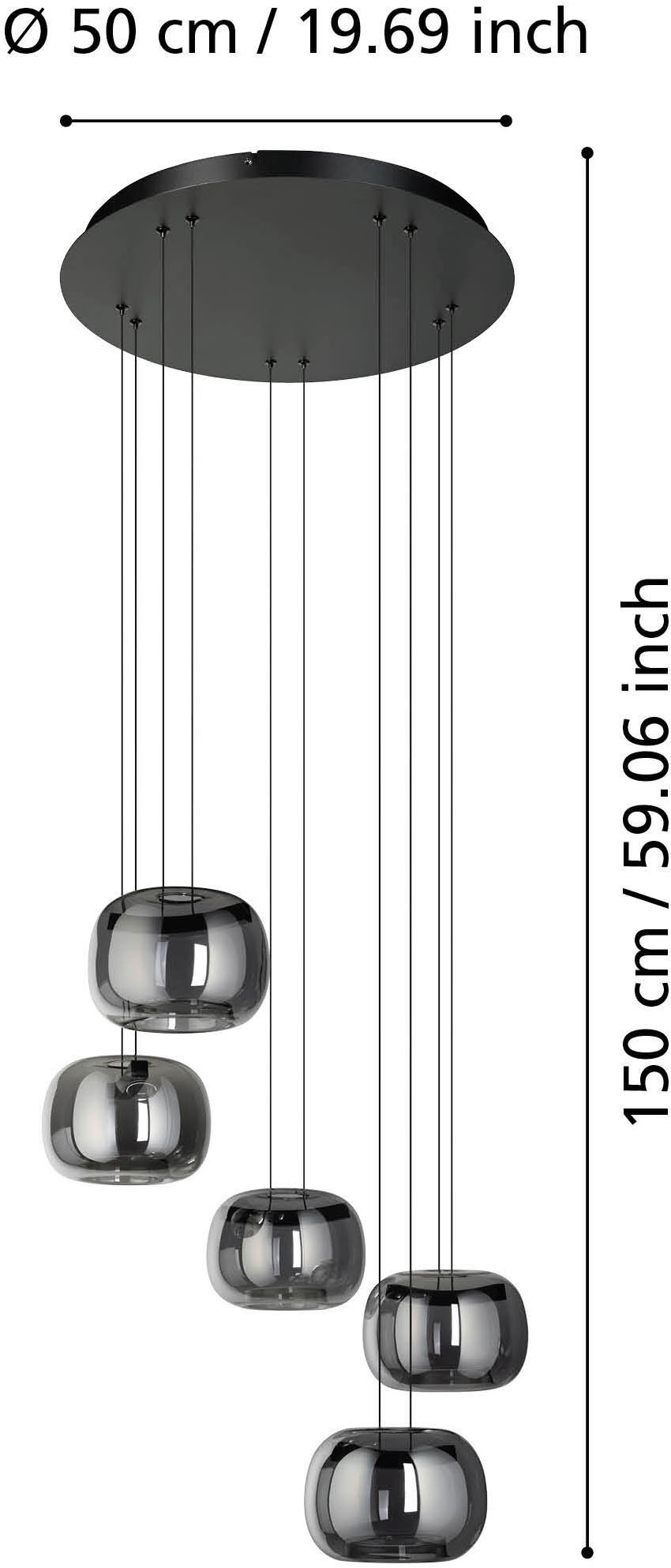 EGLO Hängeleuchte »HORTUNAS Pendellampe - Stahl - LED - 5X5,8W - IP20« LED-Modul 1 Stk. Warmweiß Hängelampe, Deckenlampe, Wohnzimmer, Esszimmer, H150 x Ø50 cm