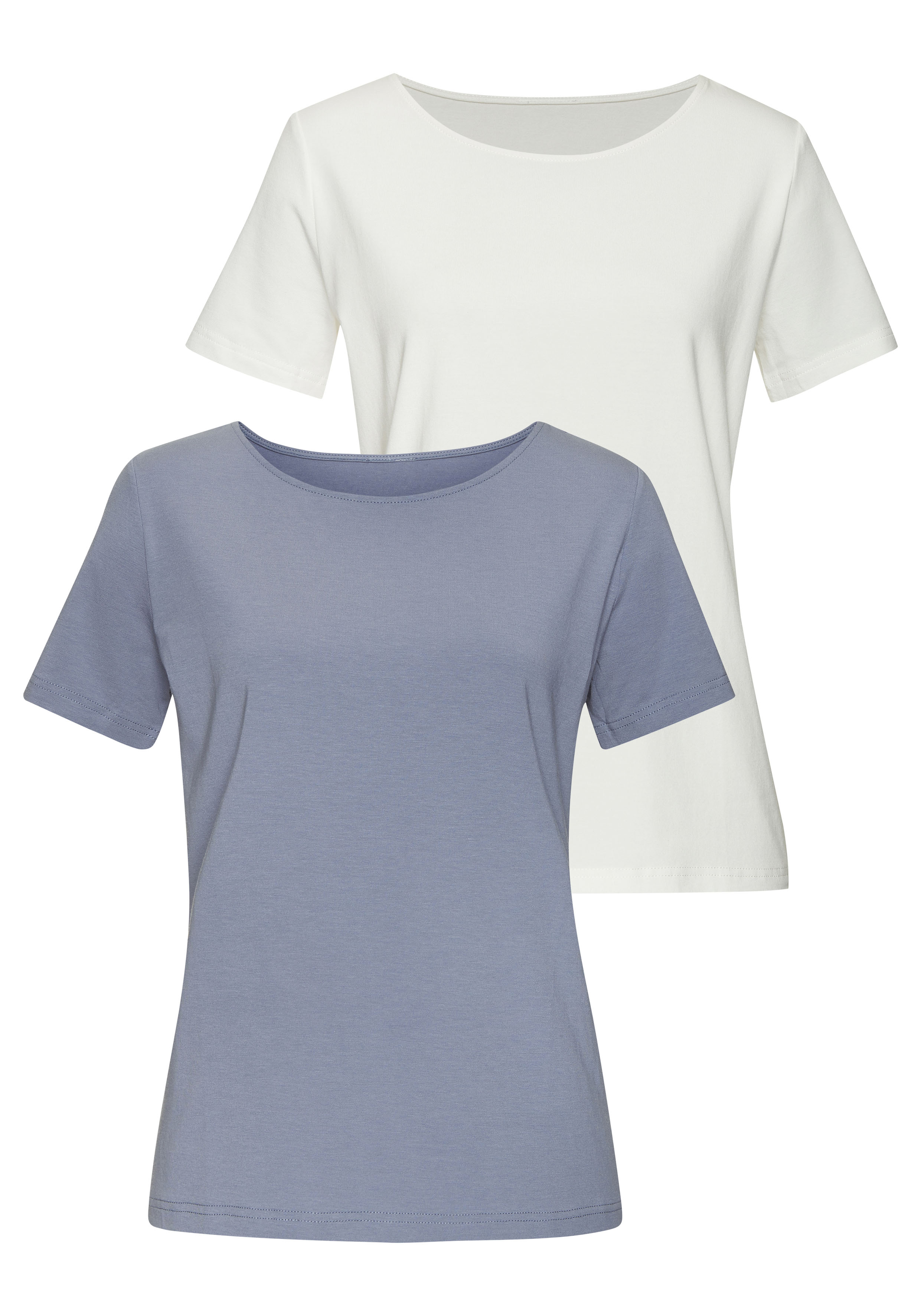LASCANA T-Shirt "mit Rundhals-Ausschnitt" 2er-Pack, aus elastischem Jersey mit Baumwolle und Modal